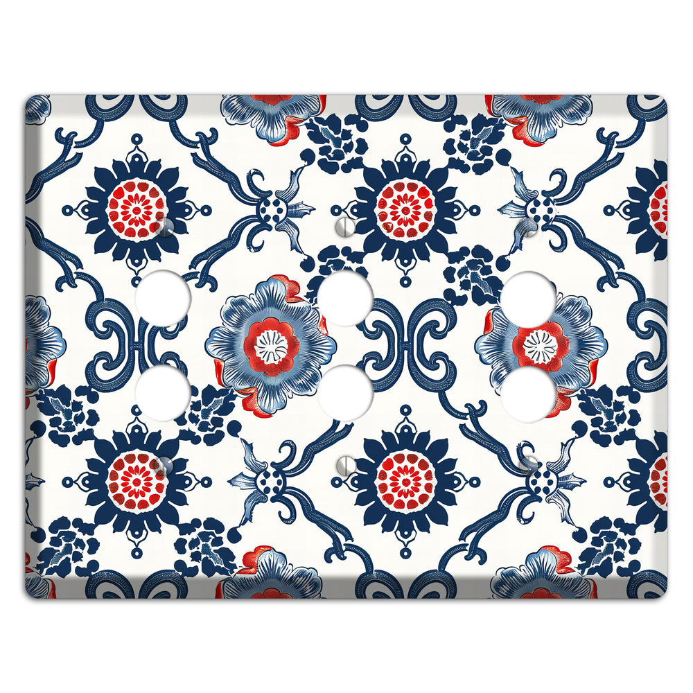 Indigo Court Florals 3 Pushbutton Wallplate