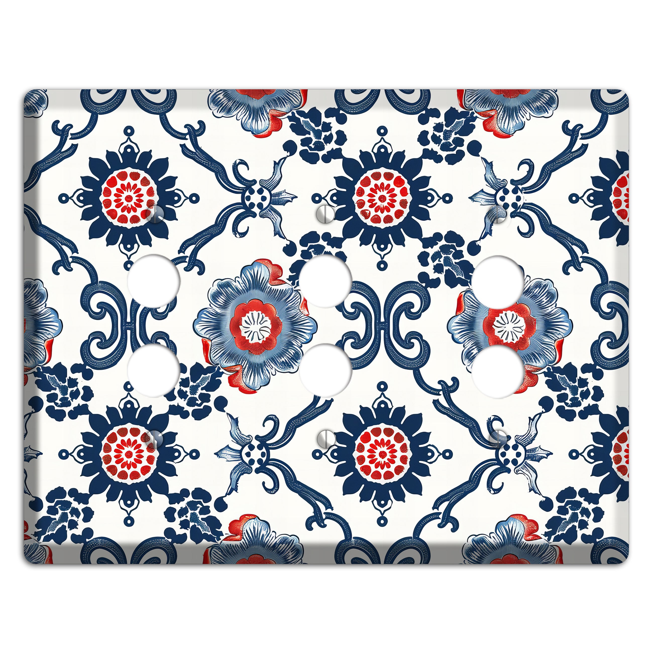 Indigo Court Florals 3 Pushbutton Wallplate