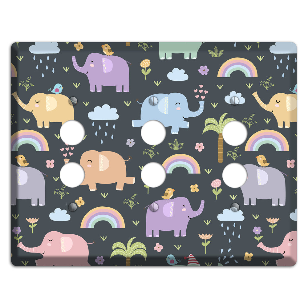 Elephant Parade (Charcoal) 3 Pushbutton Wallplate