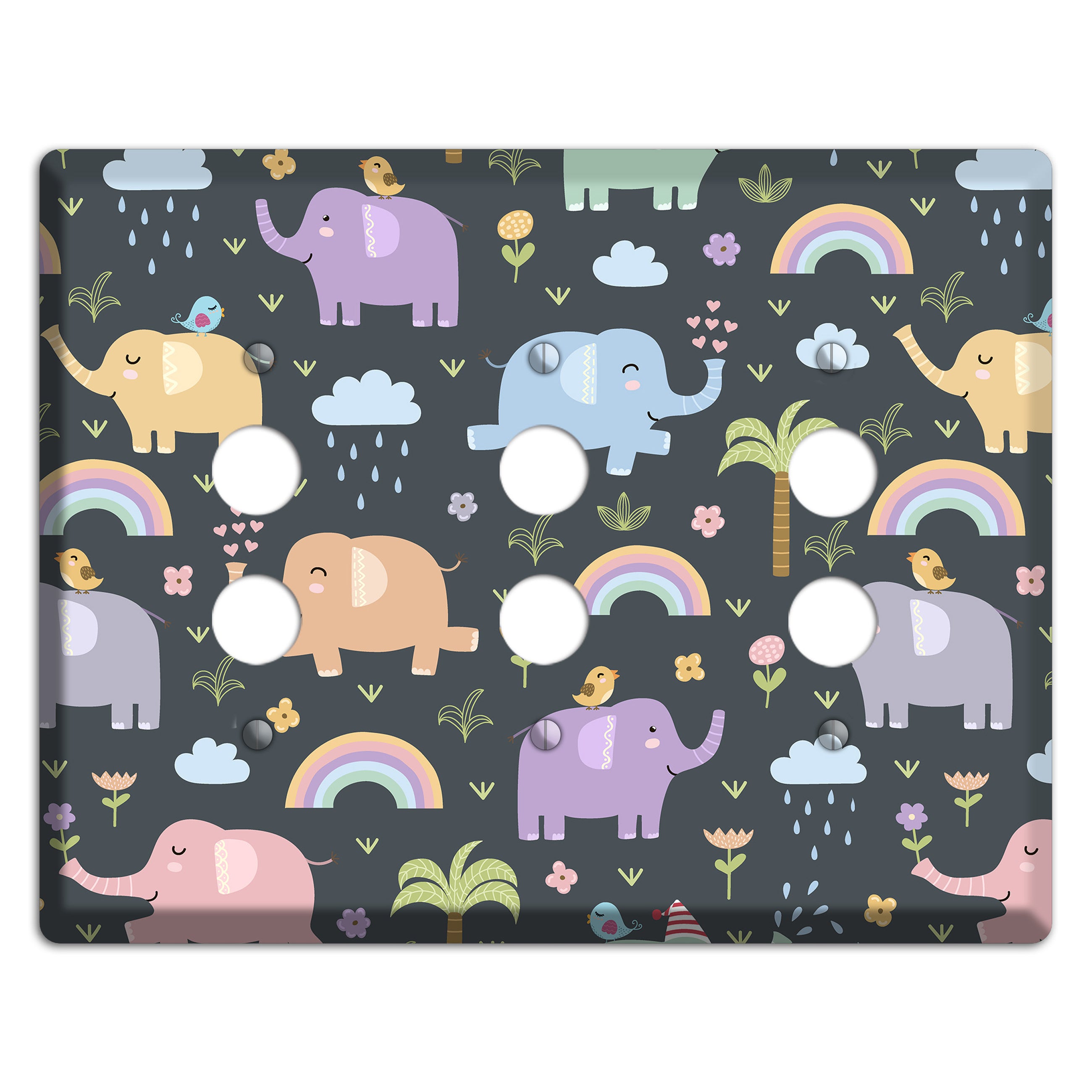 Elephant Parade (Charcoal) 3 Pushbutton Wallplate