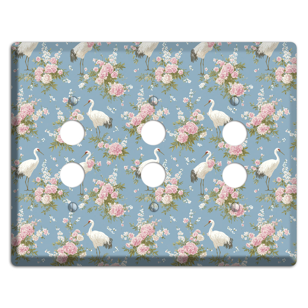 Dusty Blue Peony Flight 3 Pushbutton Wallplate