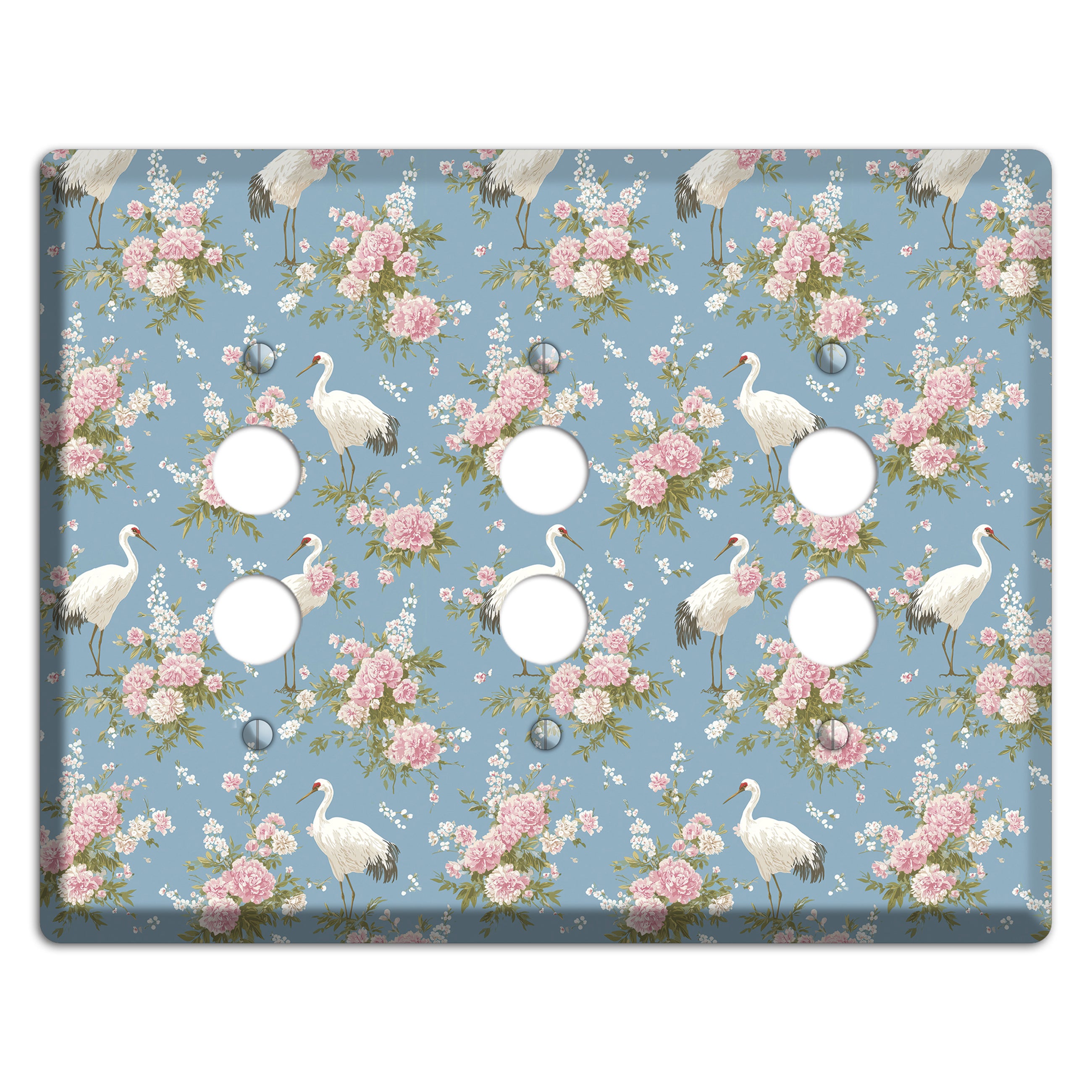 Dusty Blue Peony Flight 3 Pushbutton Wallplate