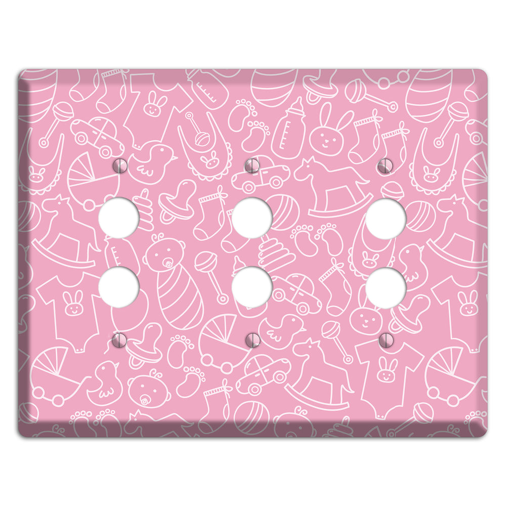 Line Art Baby Pink 3 Pushbutton Wallplate