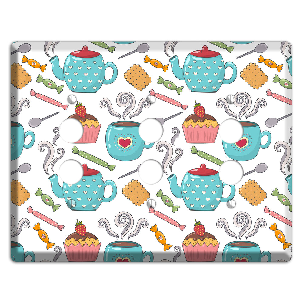 Sweet Tea Party (White) 3 Pushbutton Wallplate