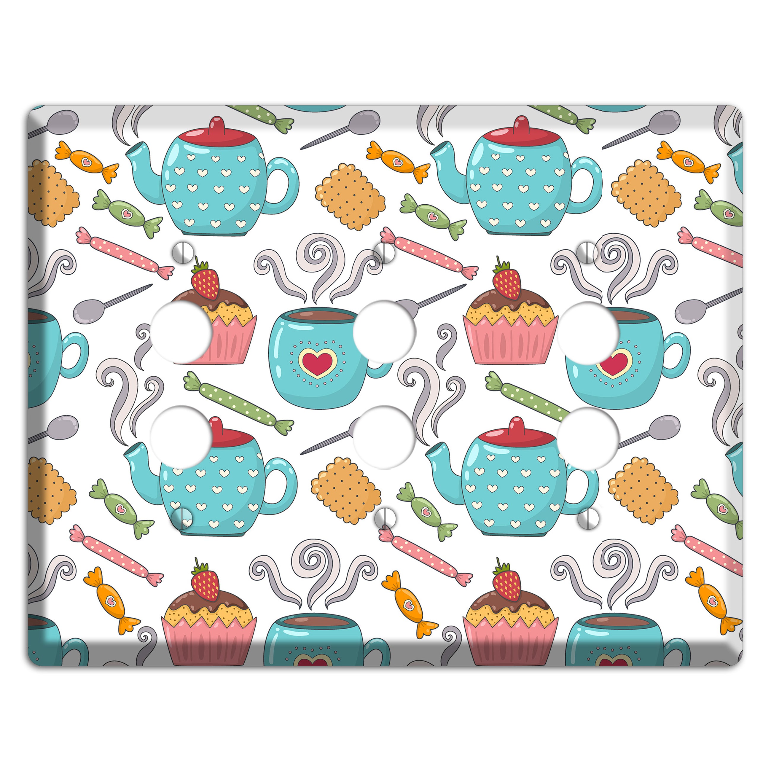 Sweet Tea Party (White) 3 Pushbutton Wallplate