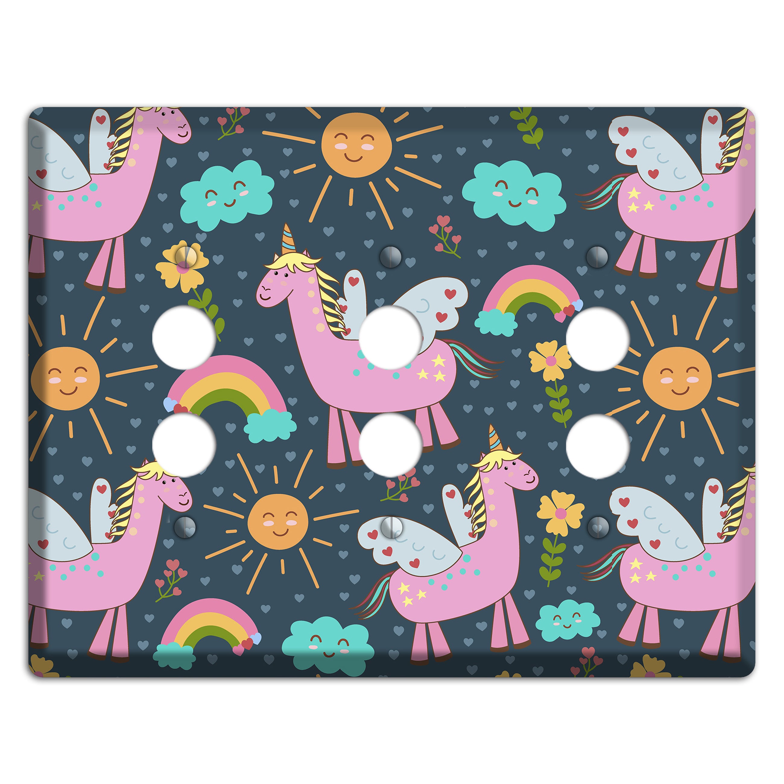 Magic Meadow (Navy) 3 Pushbutton Wallplate