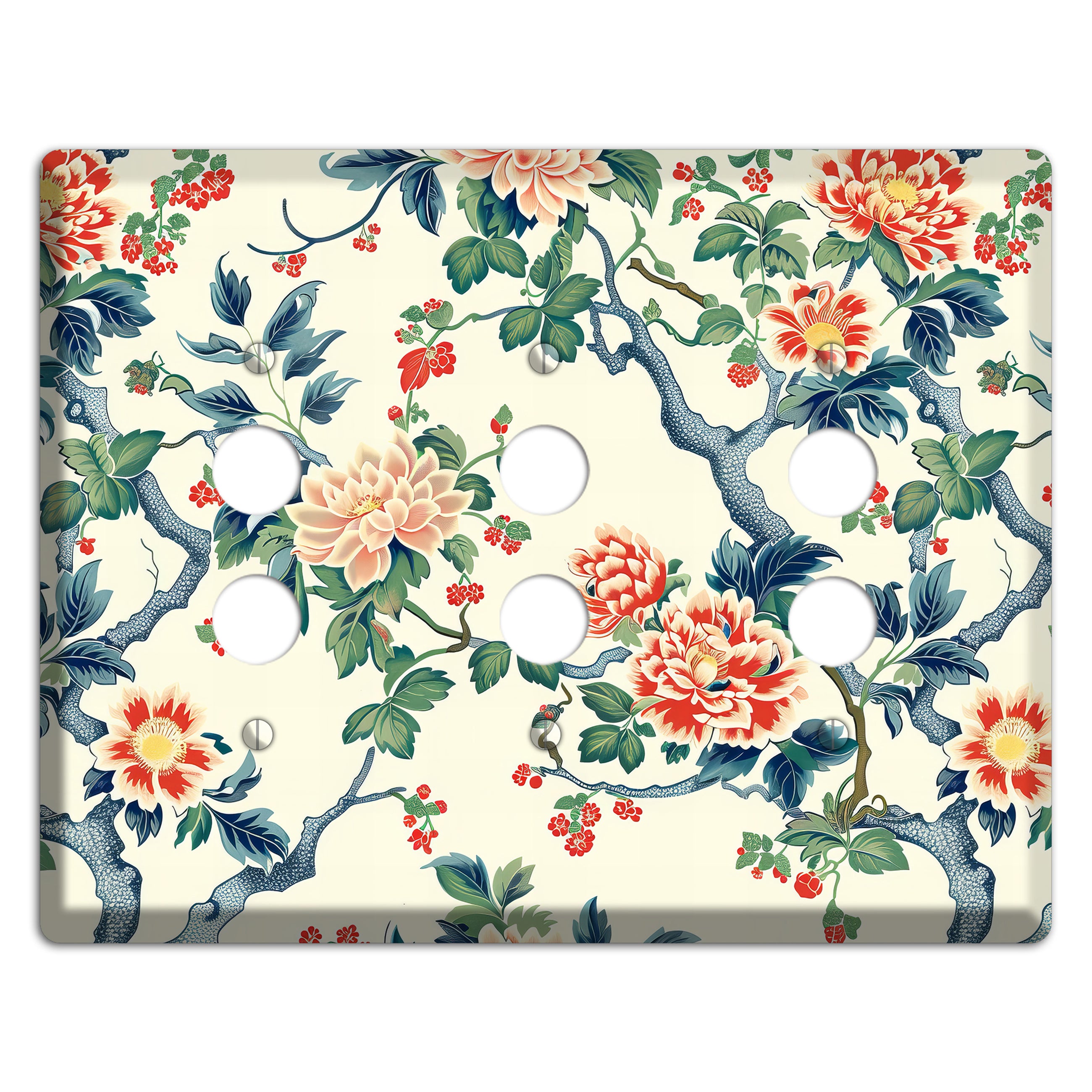 Peony & Branch 3 Pushbutton Wallplate