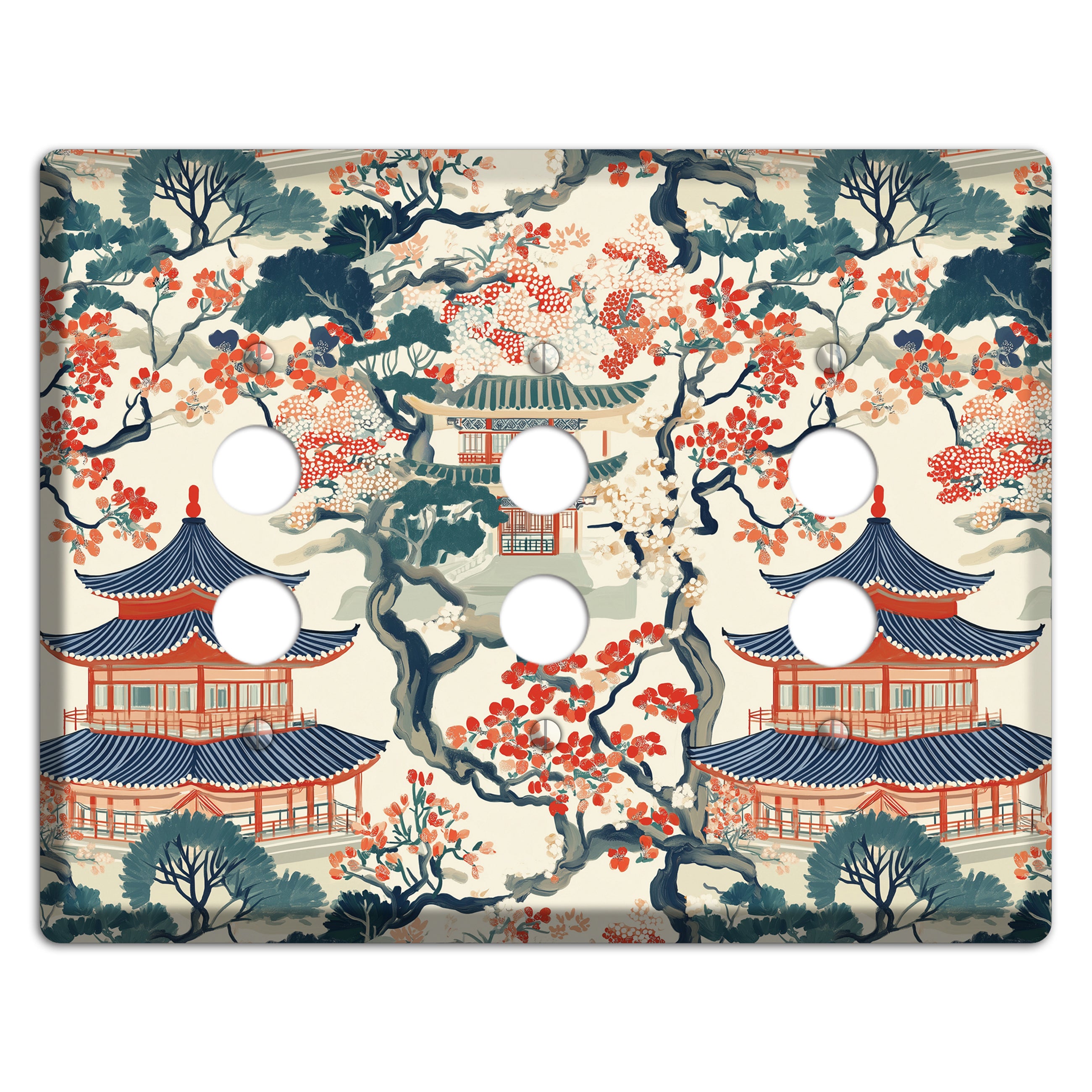 Blossom & Pagoda 3 Pushbutton Wallplate