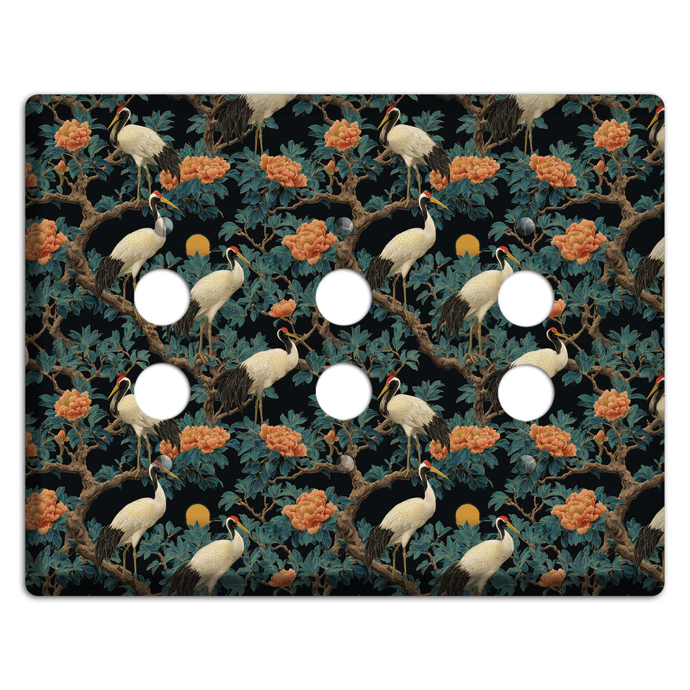 Teal Moonrise Cranes 3 Pushbutton Wallplate