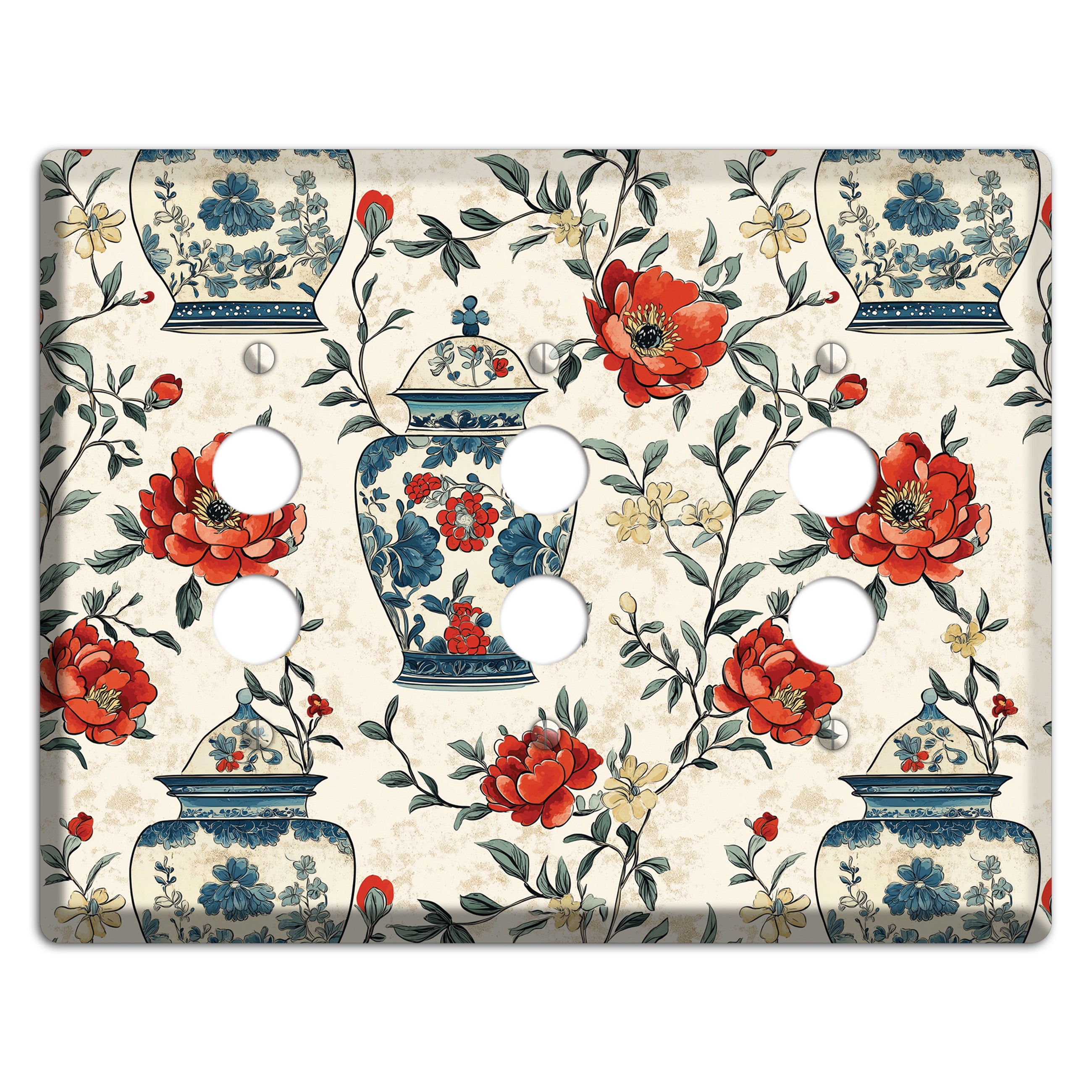 Porcelain & Peony 3 Pushbutton Wallplate