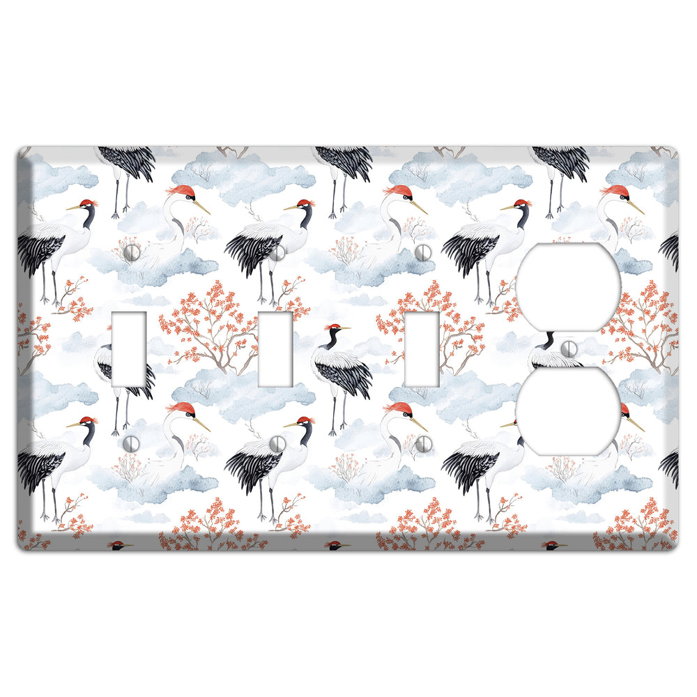 Crimson Crown Cranes 3 Toggle / Duplex Wallplate