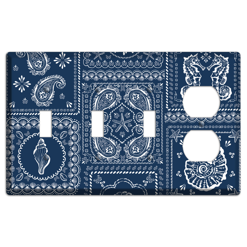 Navy Paisley Patchwork 3 Toggle / Duplex Wallplate