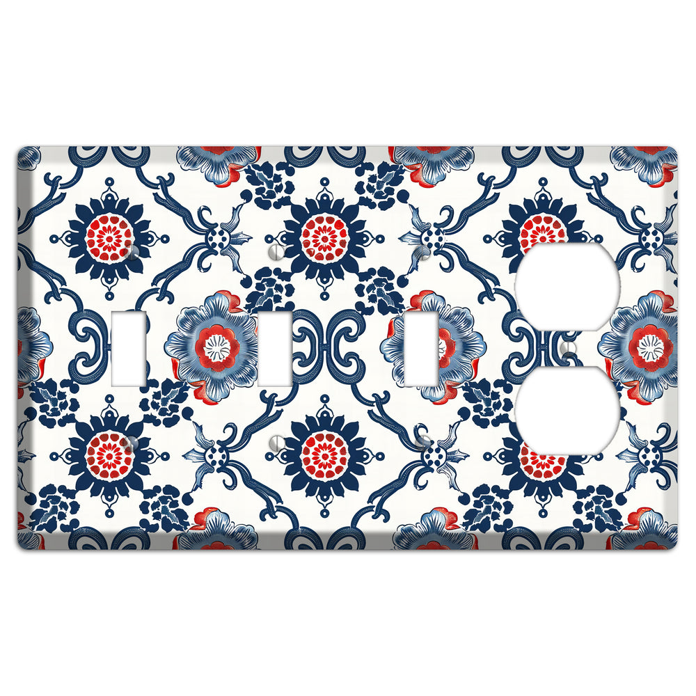 Indigo Court Florals 3 Toggle / Duplex Wallplate