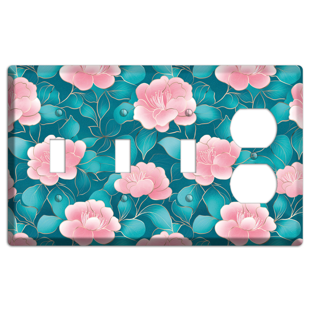 Teal Camellia Bloom 3 Toggle / Duplex Wallplate