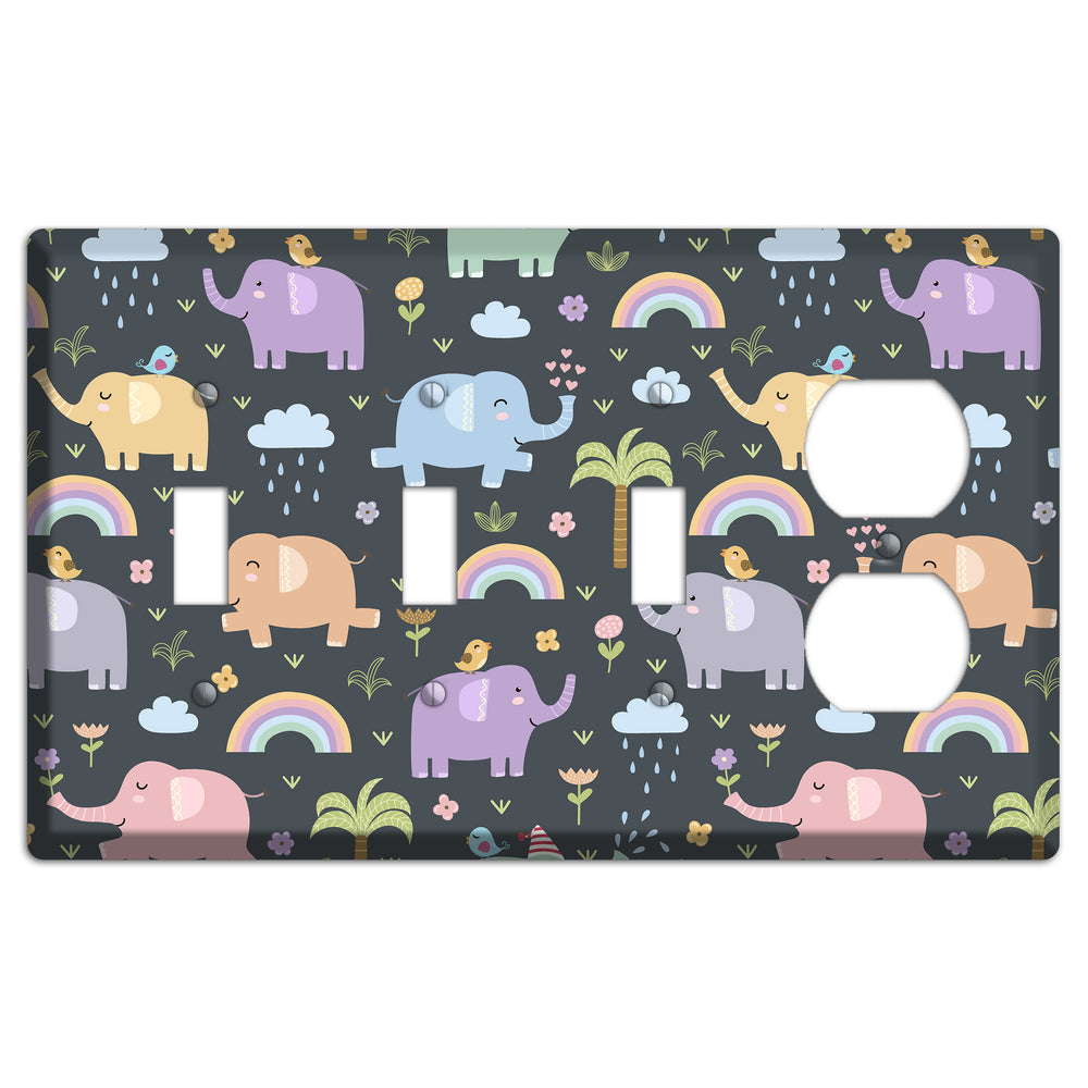 Elephant Parade (Charcoal) 3 Toggle / Duplex Wallplate