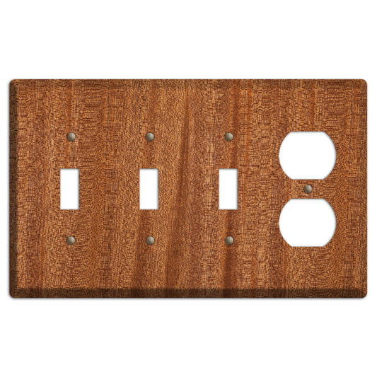 Mahogany Wood 3 Toggle / Duplex Outlet Cover Plate