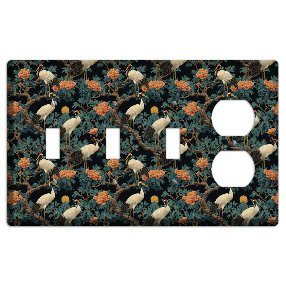 Teal Moonrise Cranes 3 Toggle / Duplex Wallplate
