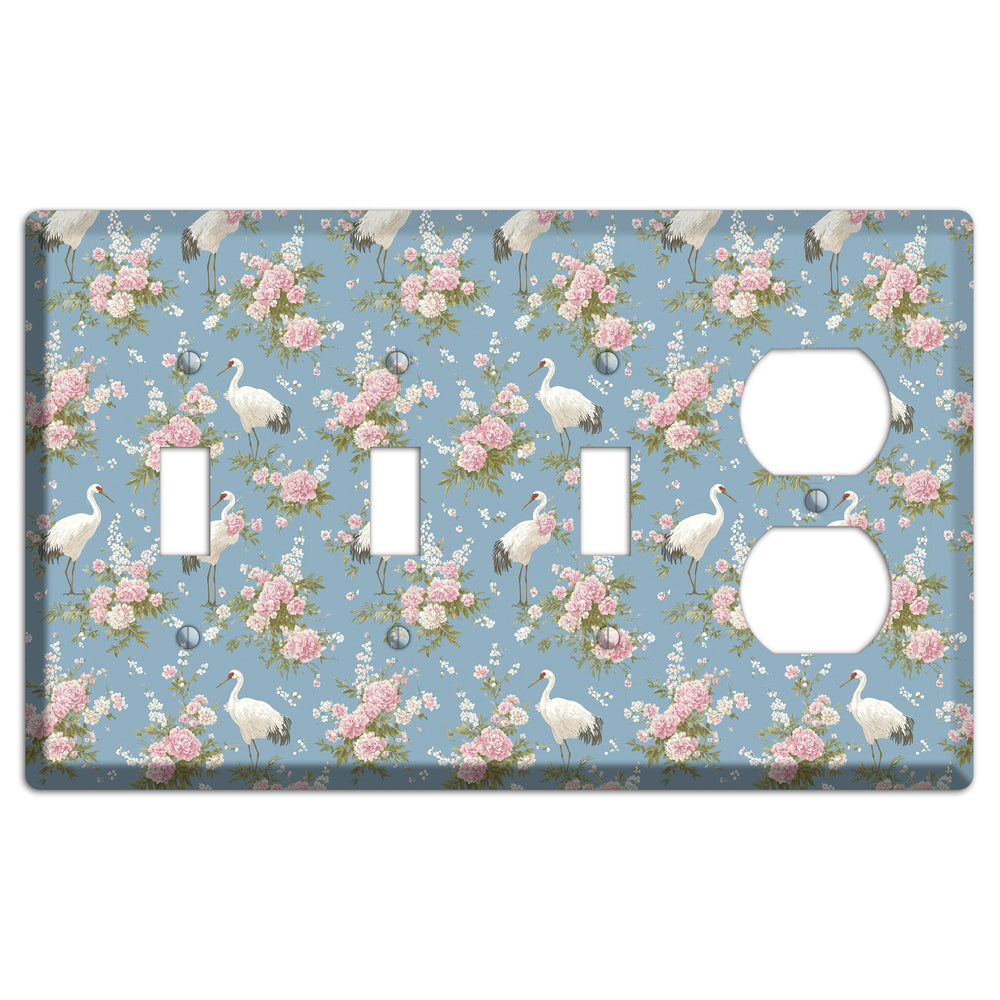 Dusty Blue Peony Flight 3 Toggle / Duplex Wallplate