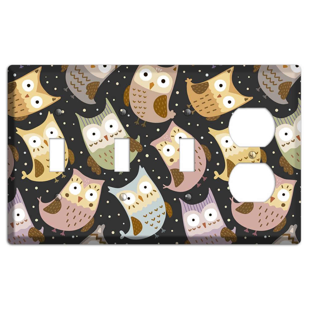 Sleepy Owls (Charcoal) 3 Toggle / Duplex Wallplate