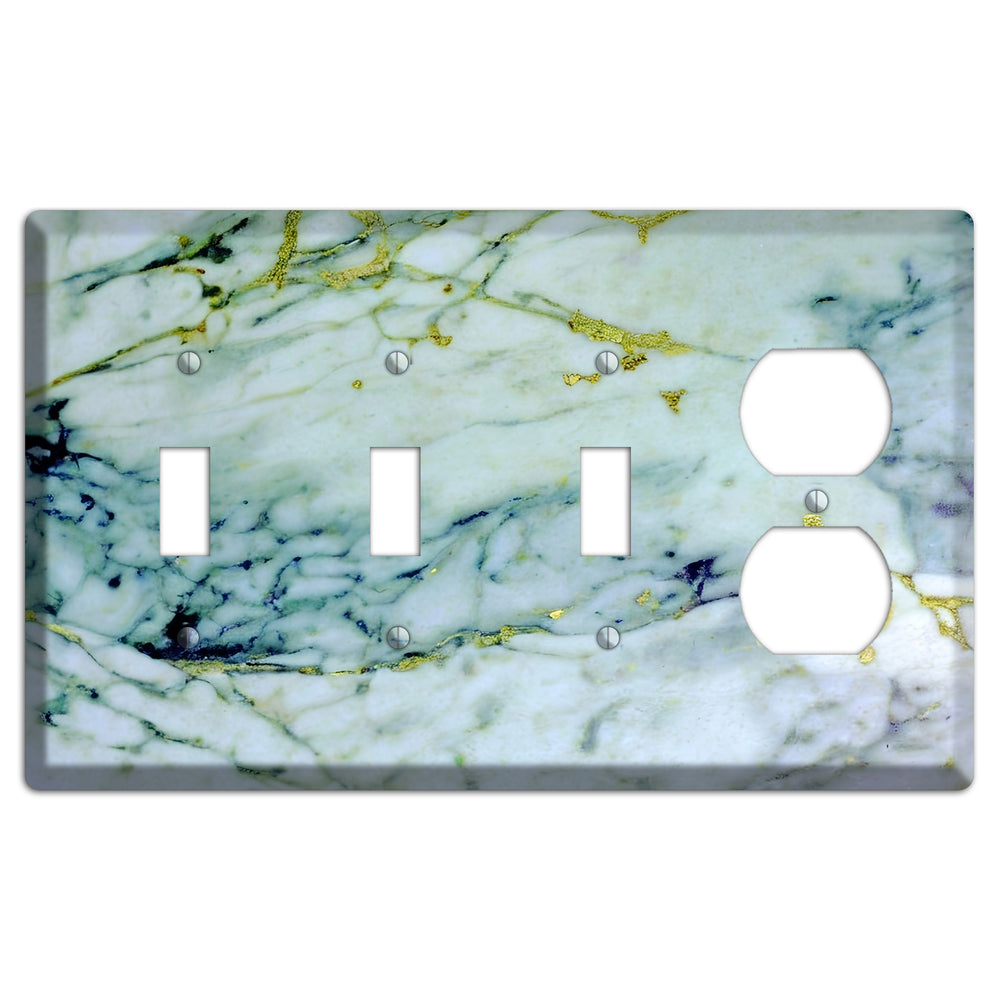 White, Green and Blue Marble 3 Toggle / Duplex Wallplate