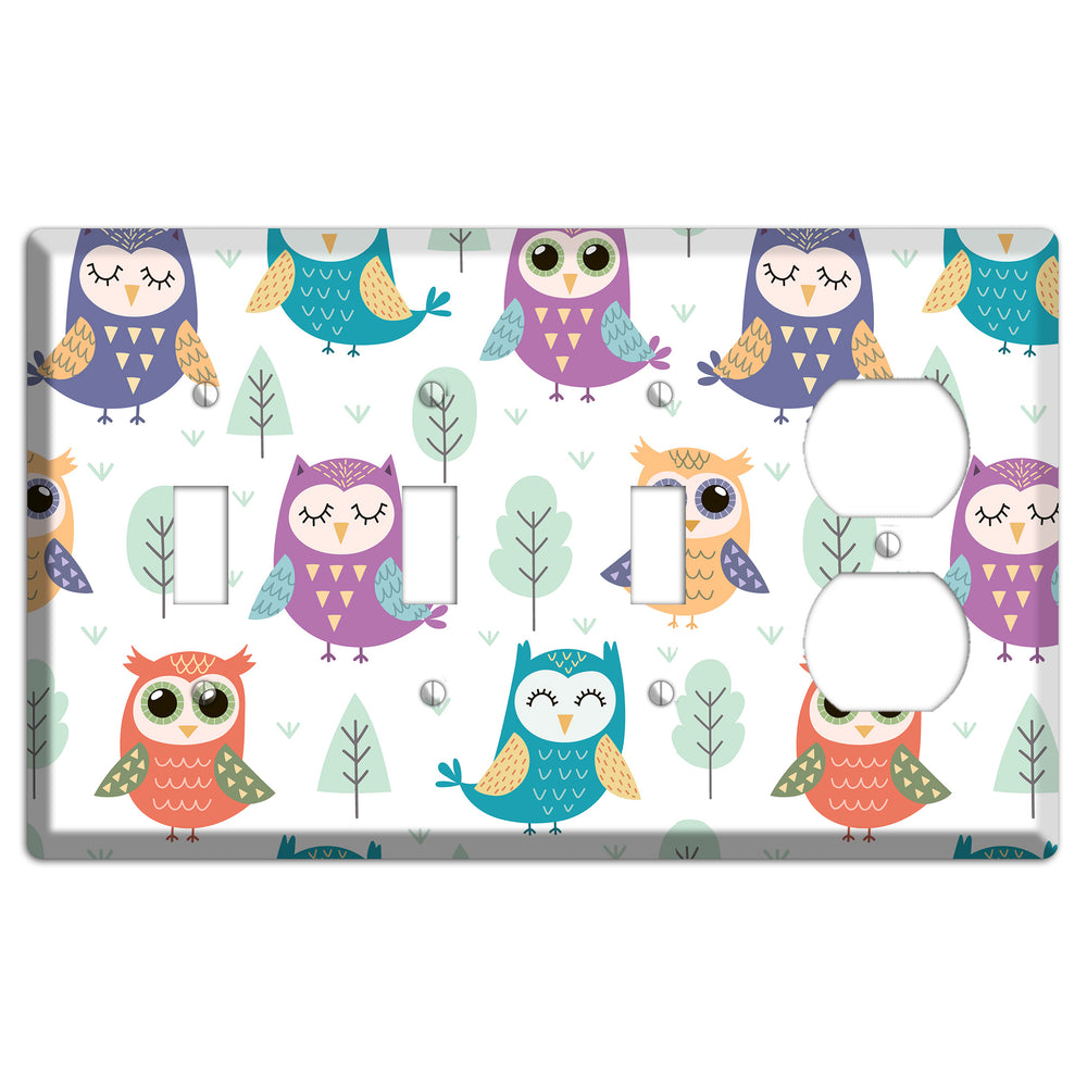 Dreamy Owls (White) 3 Toggle / Duplex Wallplate