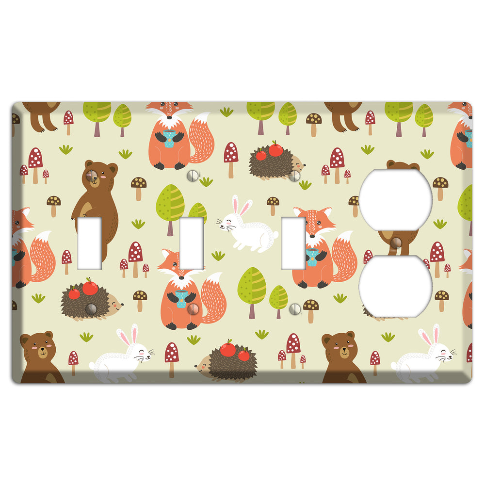 Forest Critters (Beige) 3 Toggle / Duplex Wallplate