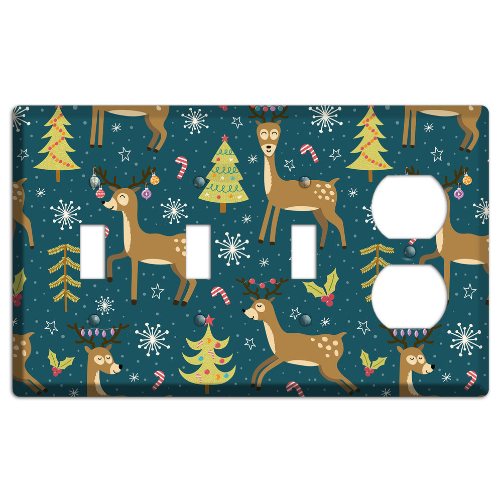 Reindeer Parade (Teal) 3 Toggle / Duplex Wallplate