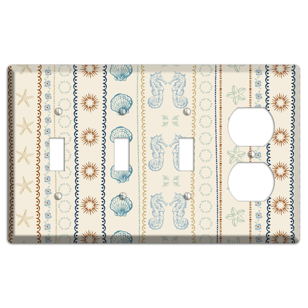 Ivory Seahorse Stripe 3 Toggle / Duplex Wallplate