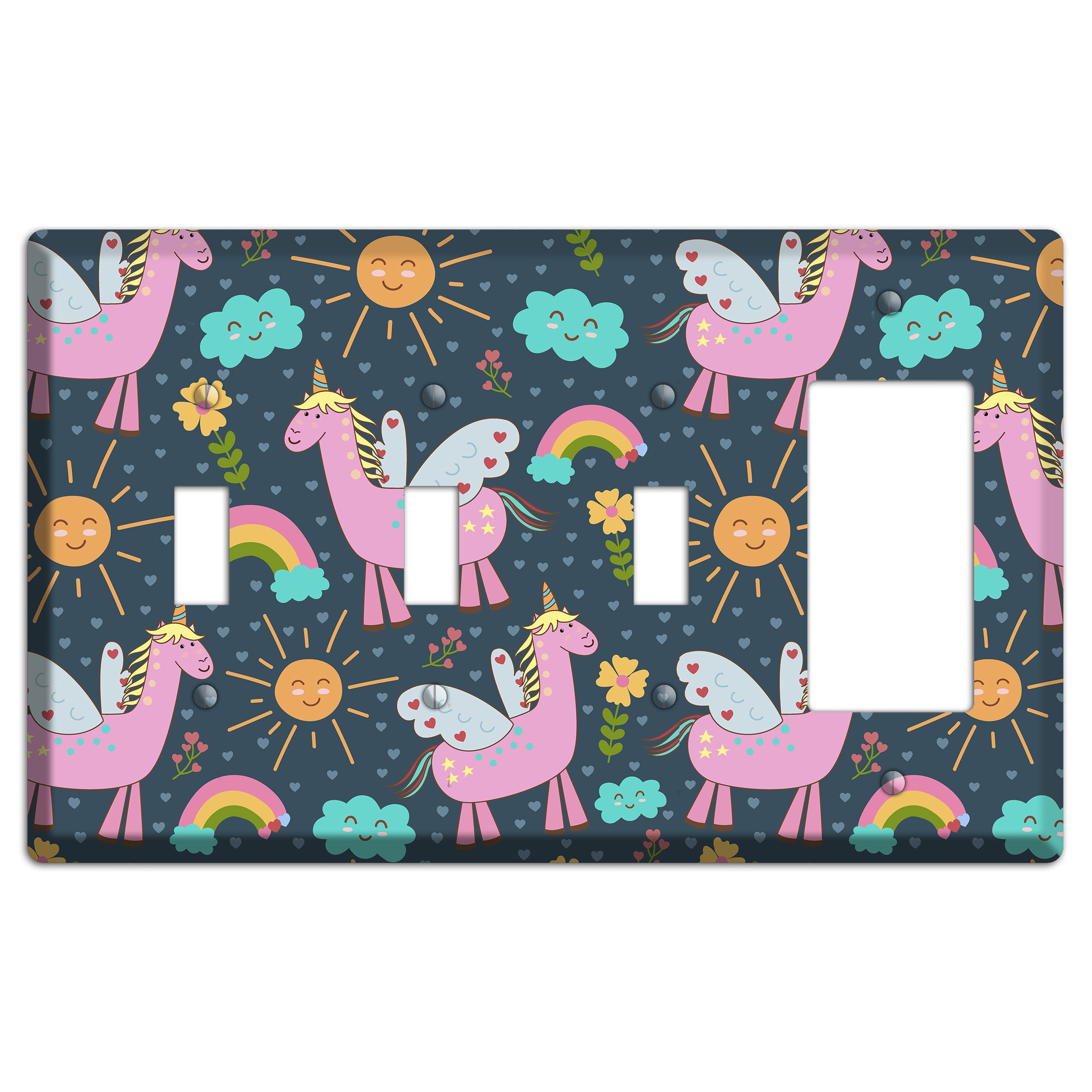 Magic Meadow (Navy) 3 Toggle / Rocker Wallplate