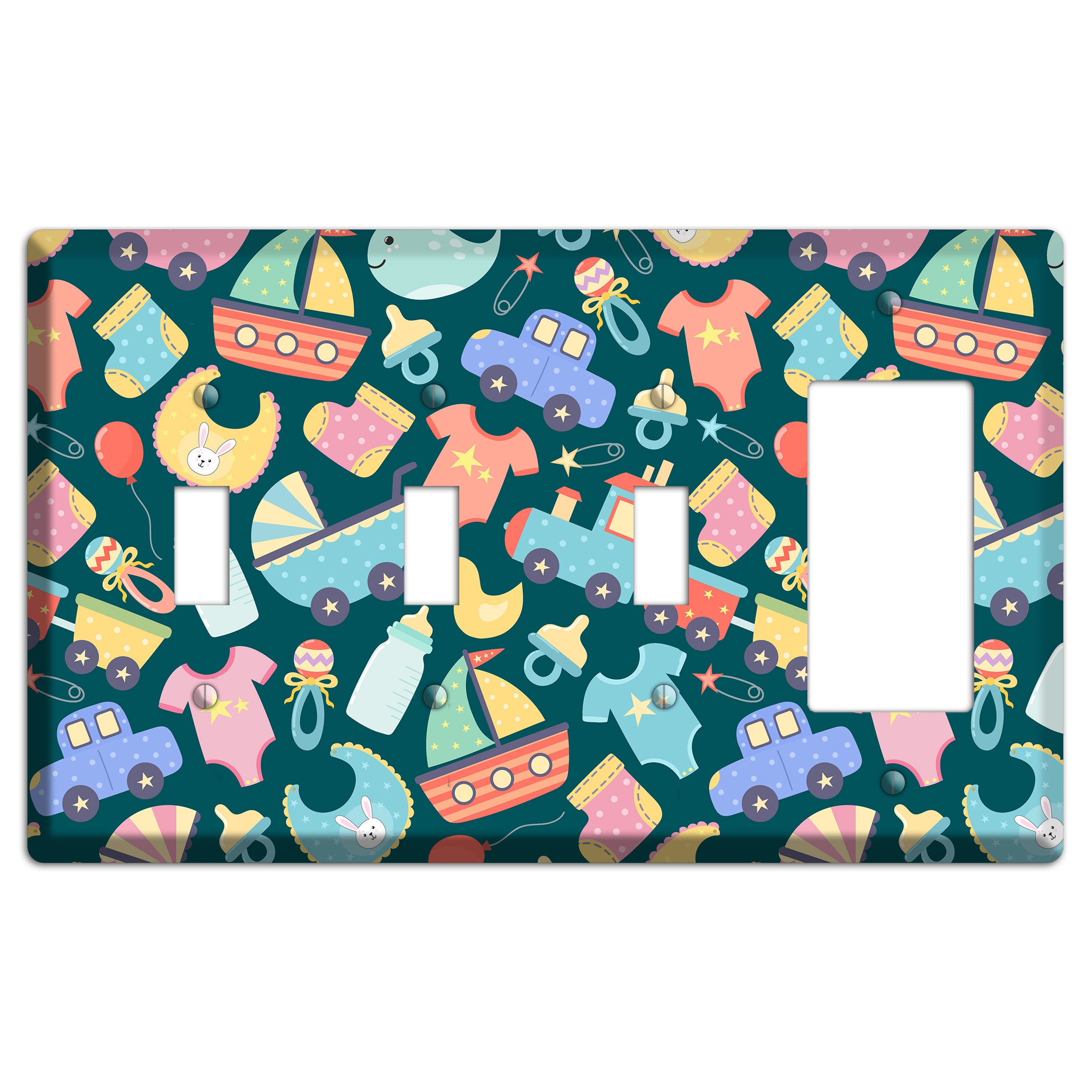 Baby Parade (Teal) 3 Toggle / Rocker Wallplate