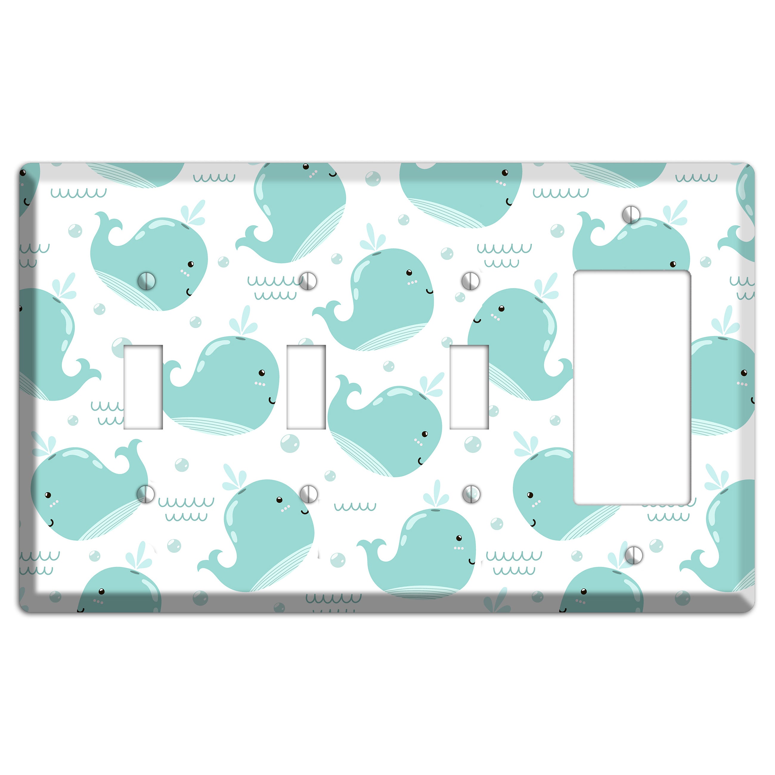 Happy Whales (White) 3 Toggle / Rocker Wallplate