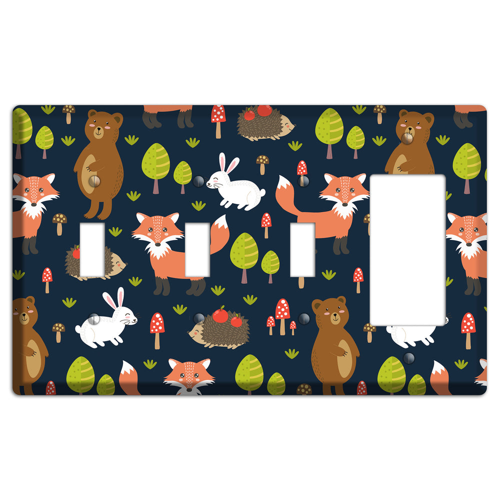 Forest Critters (Navy) 3 Toggle / Rocker Wallplate