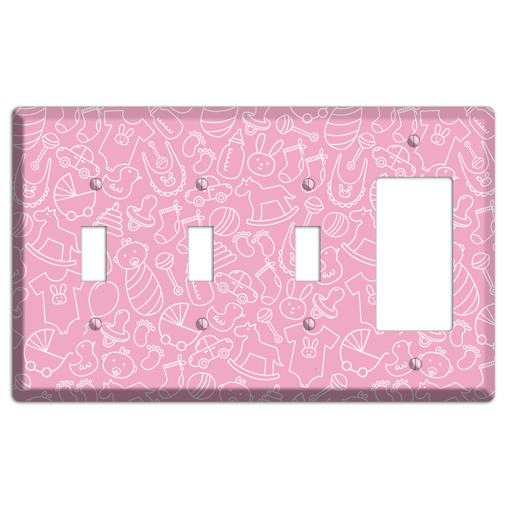Line Art Baby Pink 3 Toggle / Rocker Wallplate