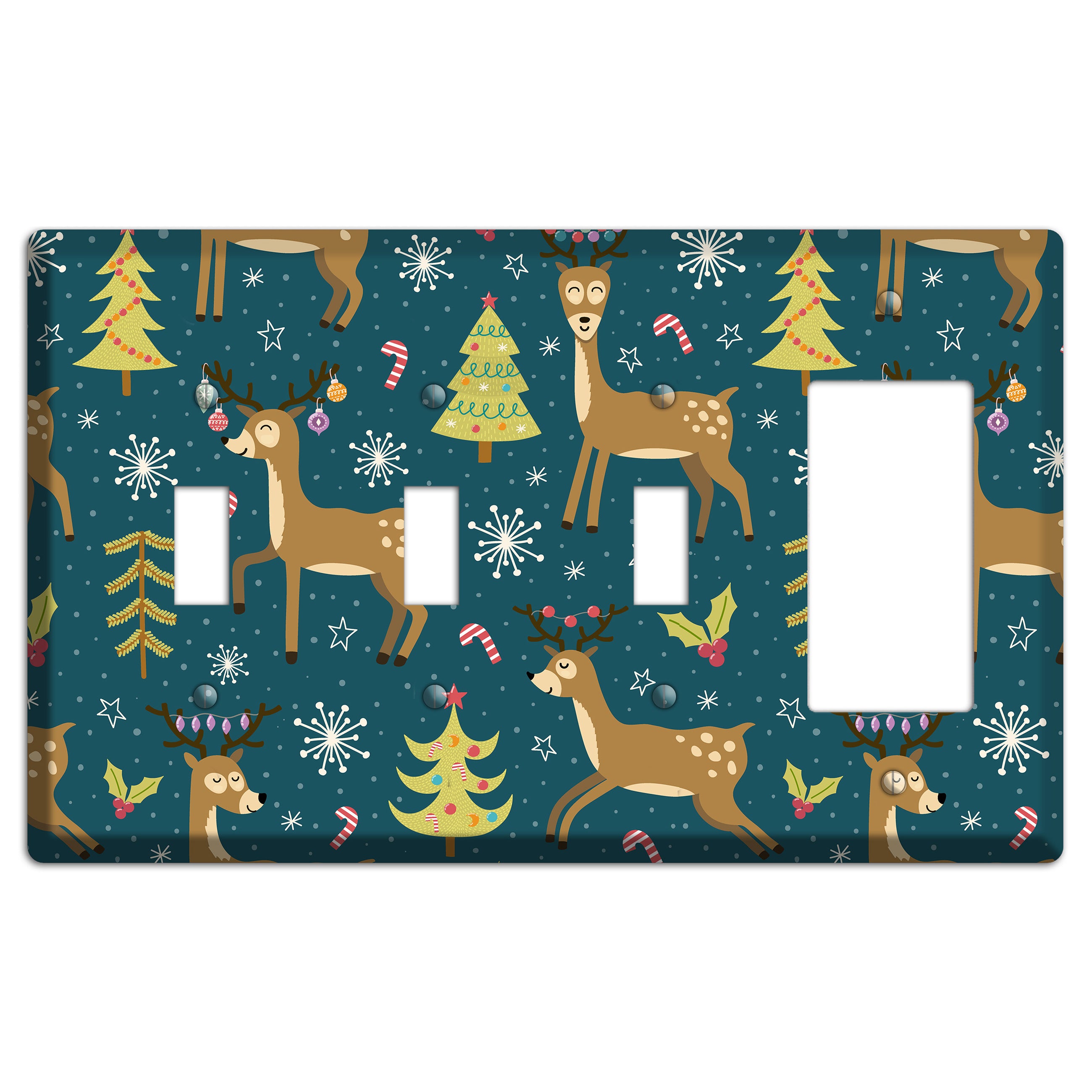 Reindeer Parade (Teal) 3 Toggle / Rocker Wallplate