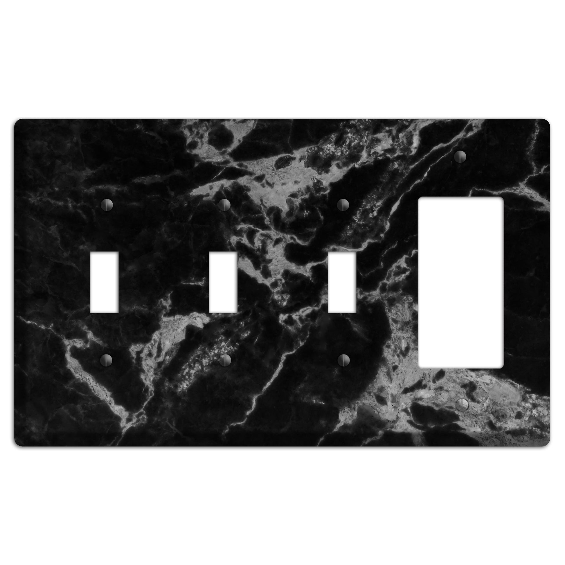 Black and Silver Marble 3 Toggle / Rocker Wallplate