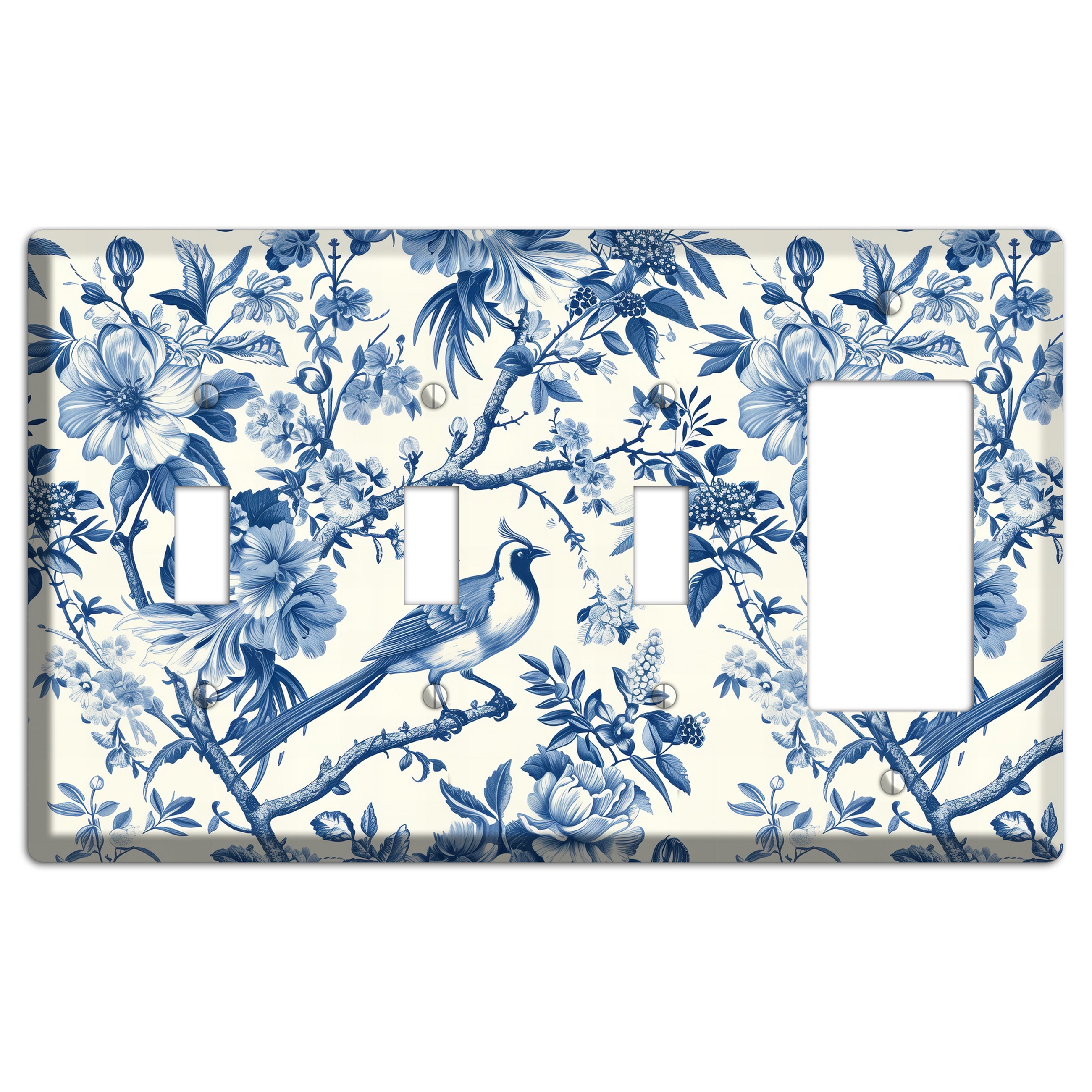 Garden Reverie Blue 3 Toggle / Rocker Wallplate