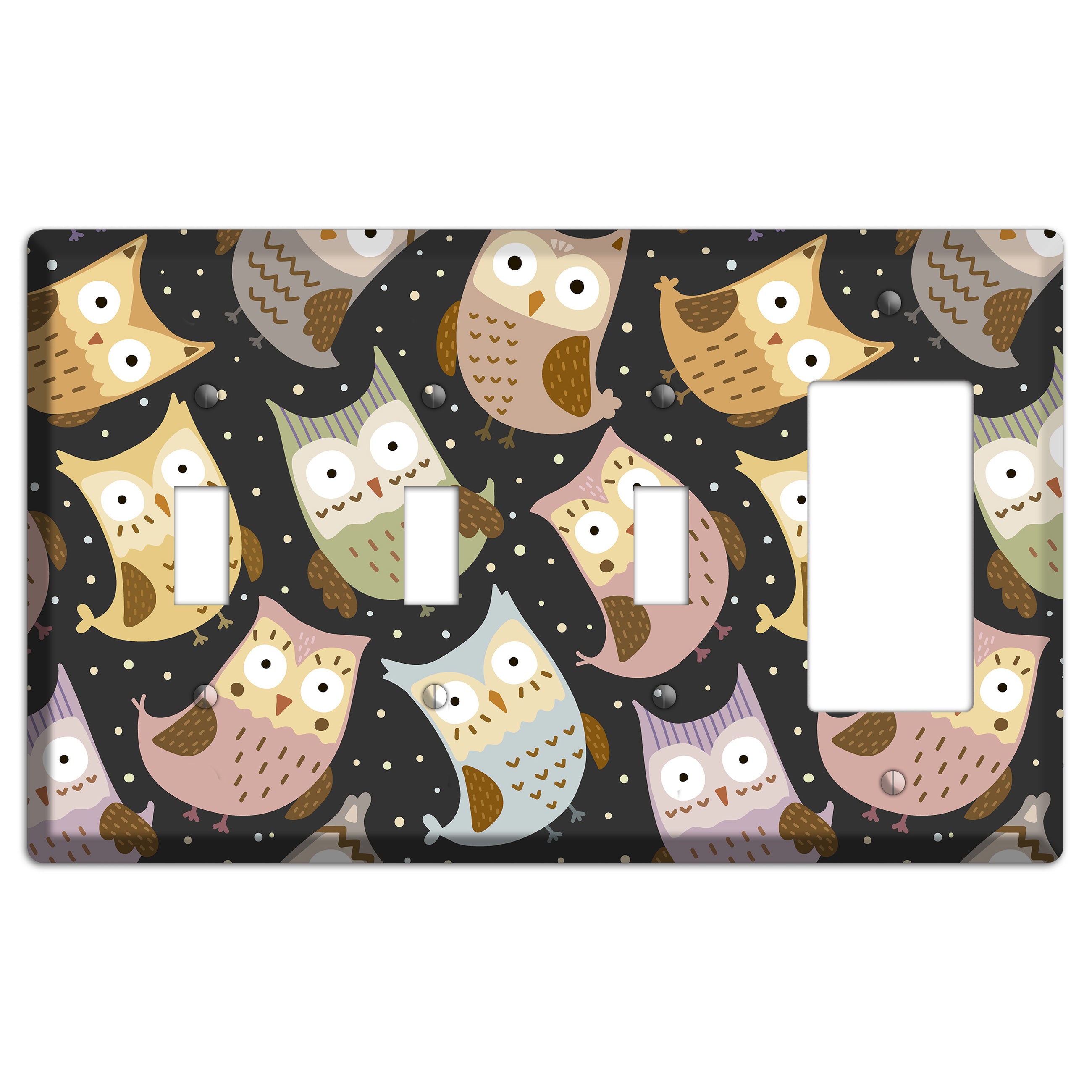 Sleepy Owls (Charcoal) 3 Toggle / Rocker Wallplate