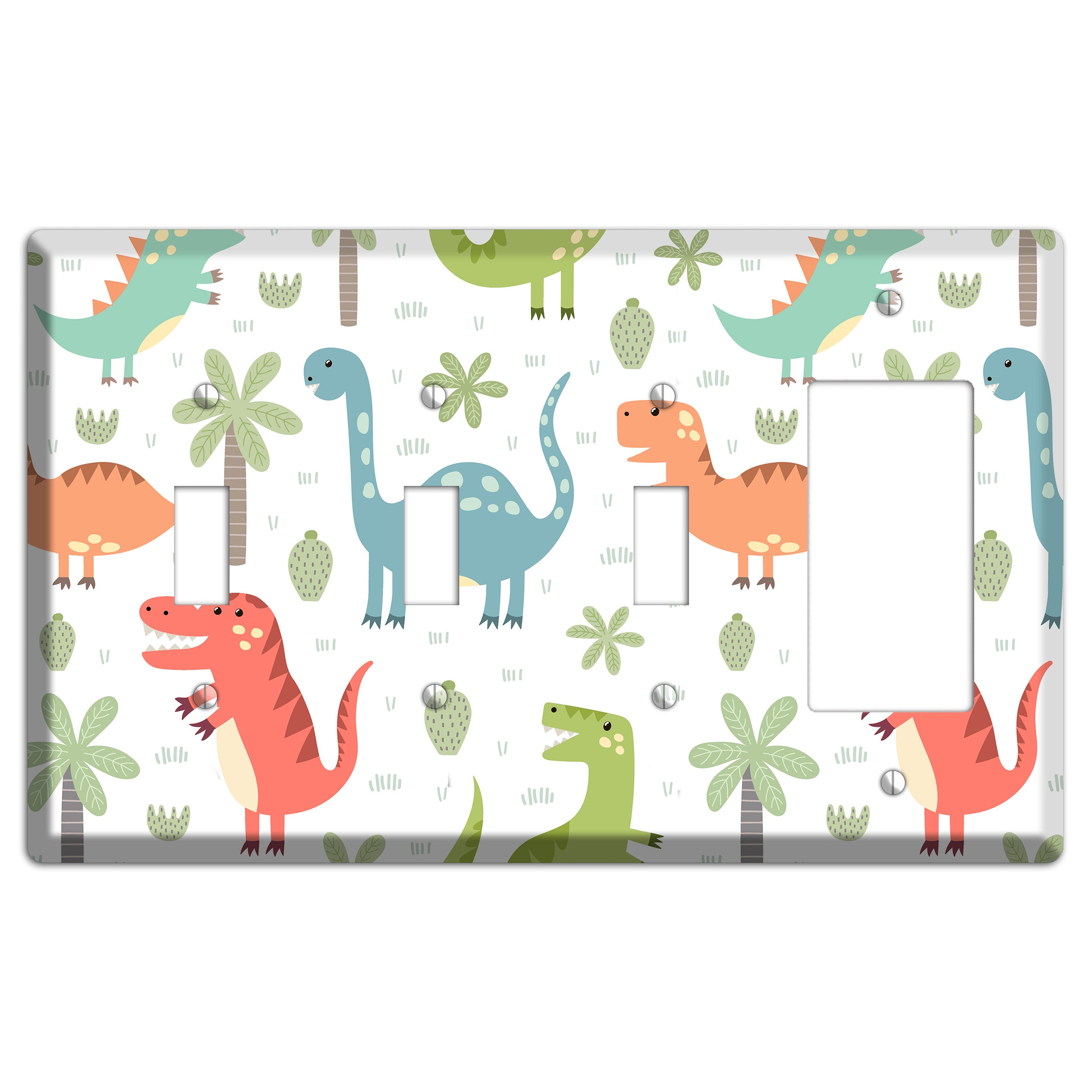 Jurassic Pals (Pastel) 3 Toggle / Rocker Wallplate