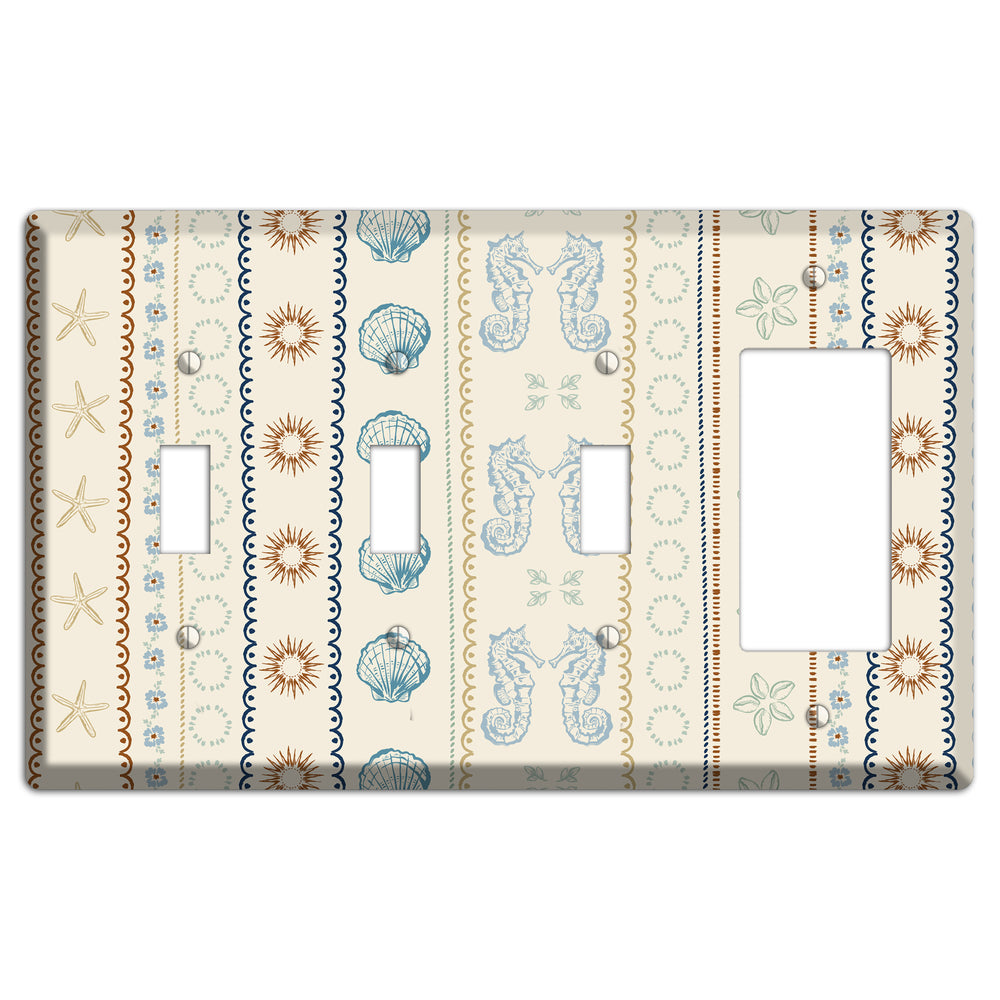 Ivory Seahorse Stripe 3 Toggle / Rocker Wallplate
