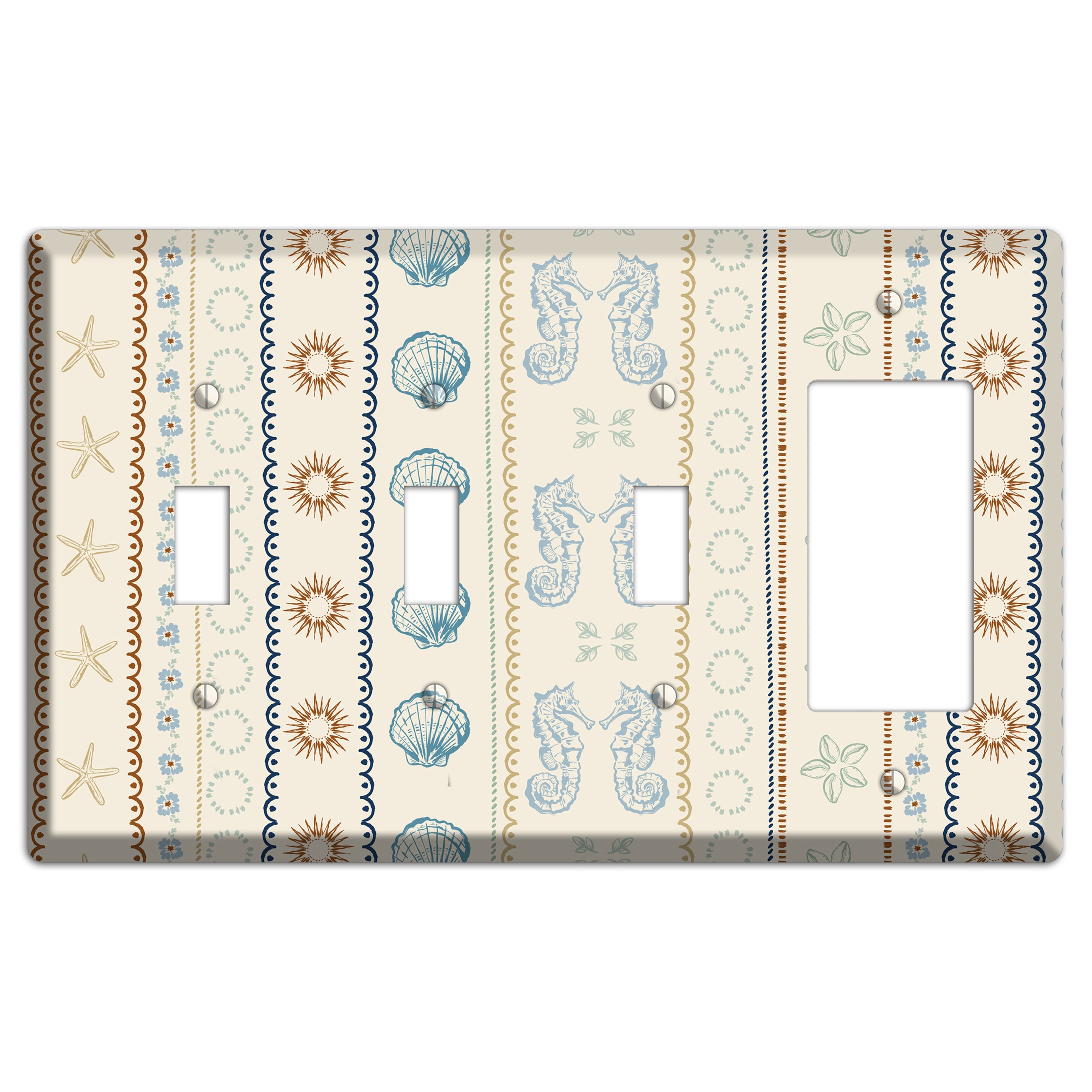 Ivory Seahorse Stripe 3 Toggle / Rocker Wallplate