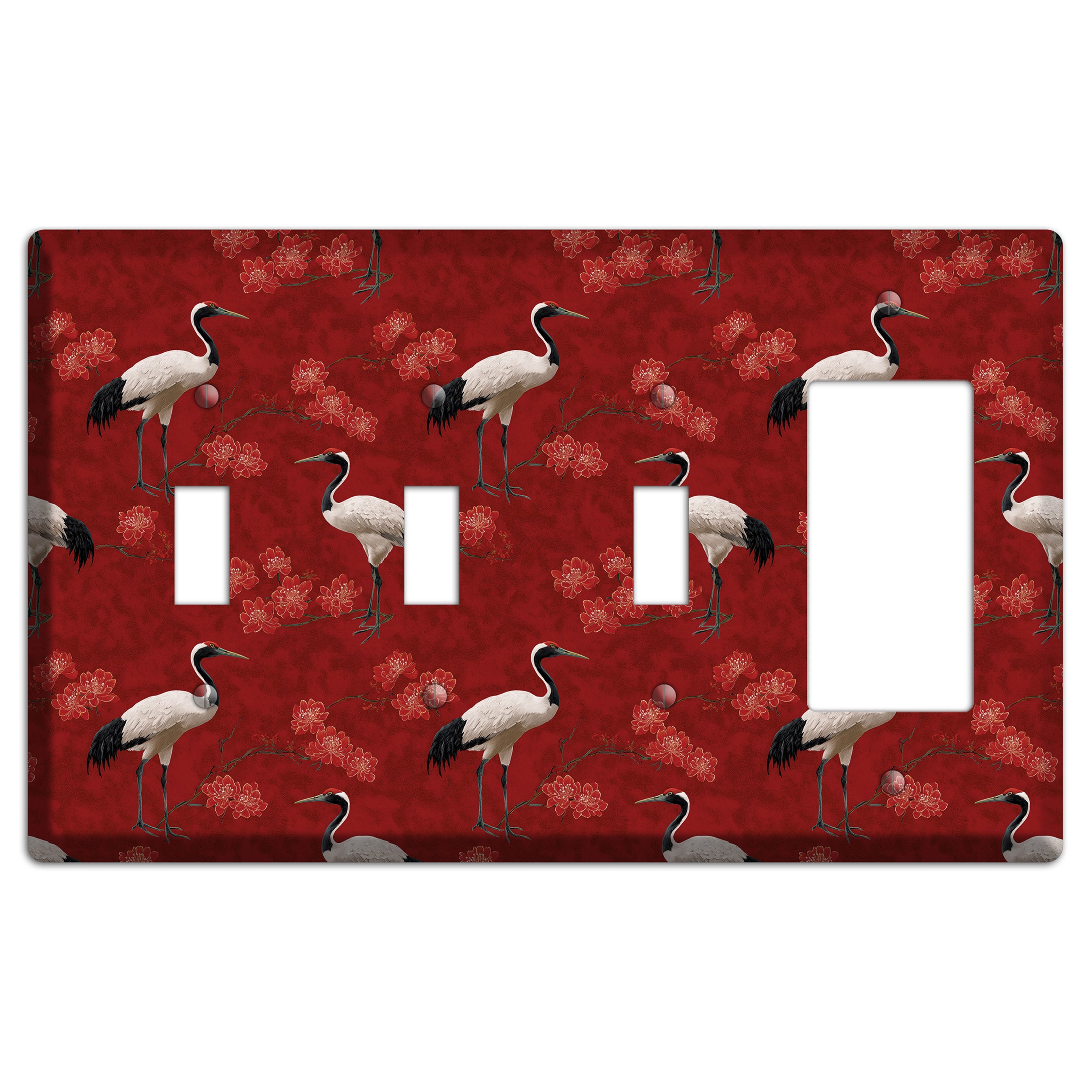 Vermillion Crane Bloom 3 Toggle / Rocker Wallplate