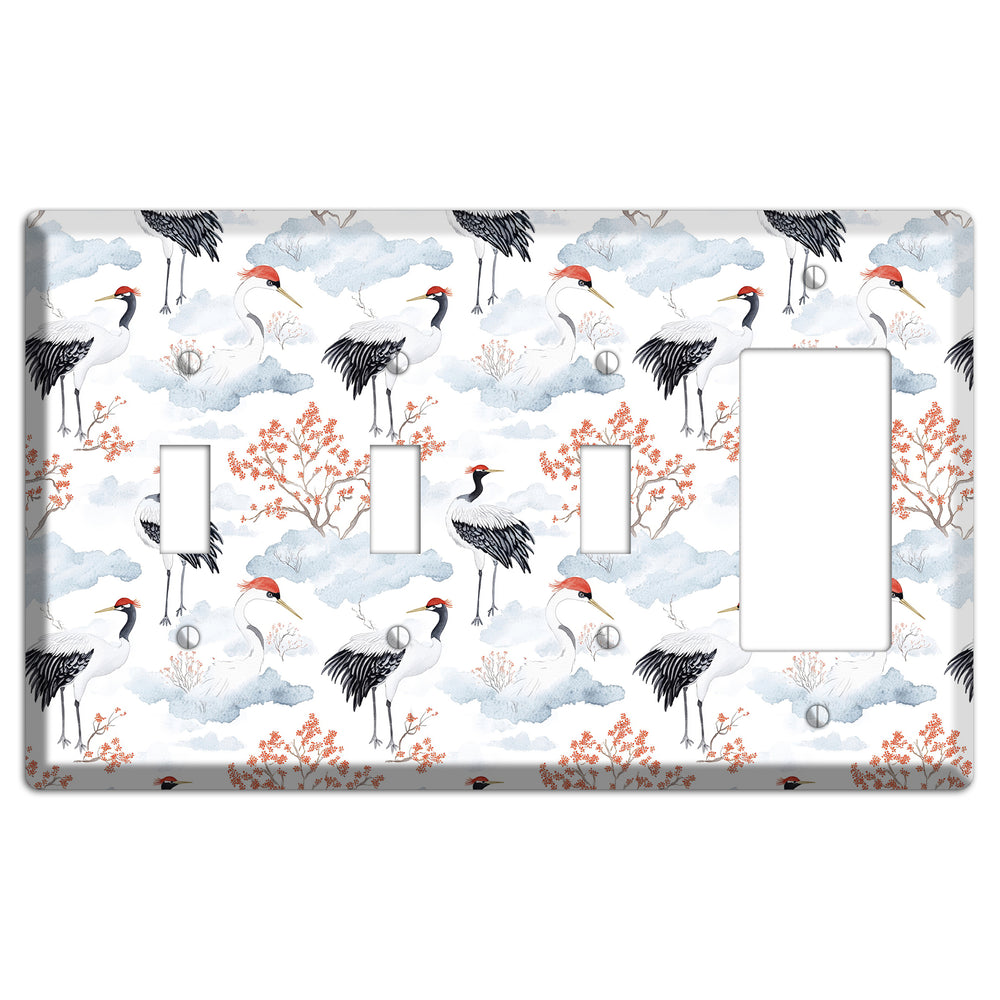 Crimson Crown Cranes 3 Toggle / Rocker Wallplate