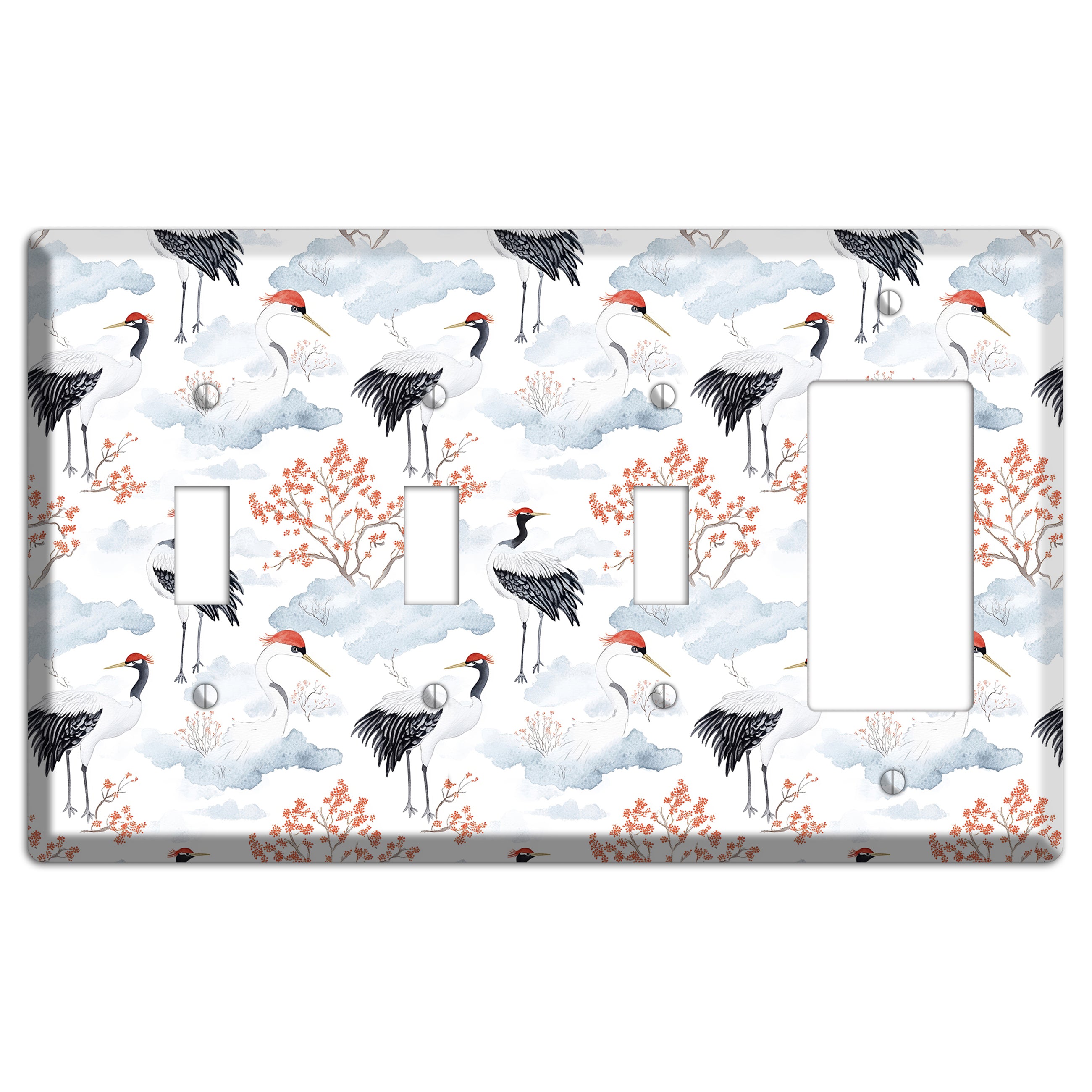 Crimson Crown Cranes 3 Toggle / Rocker Wallplate