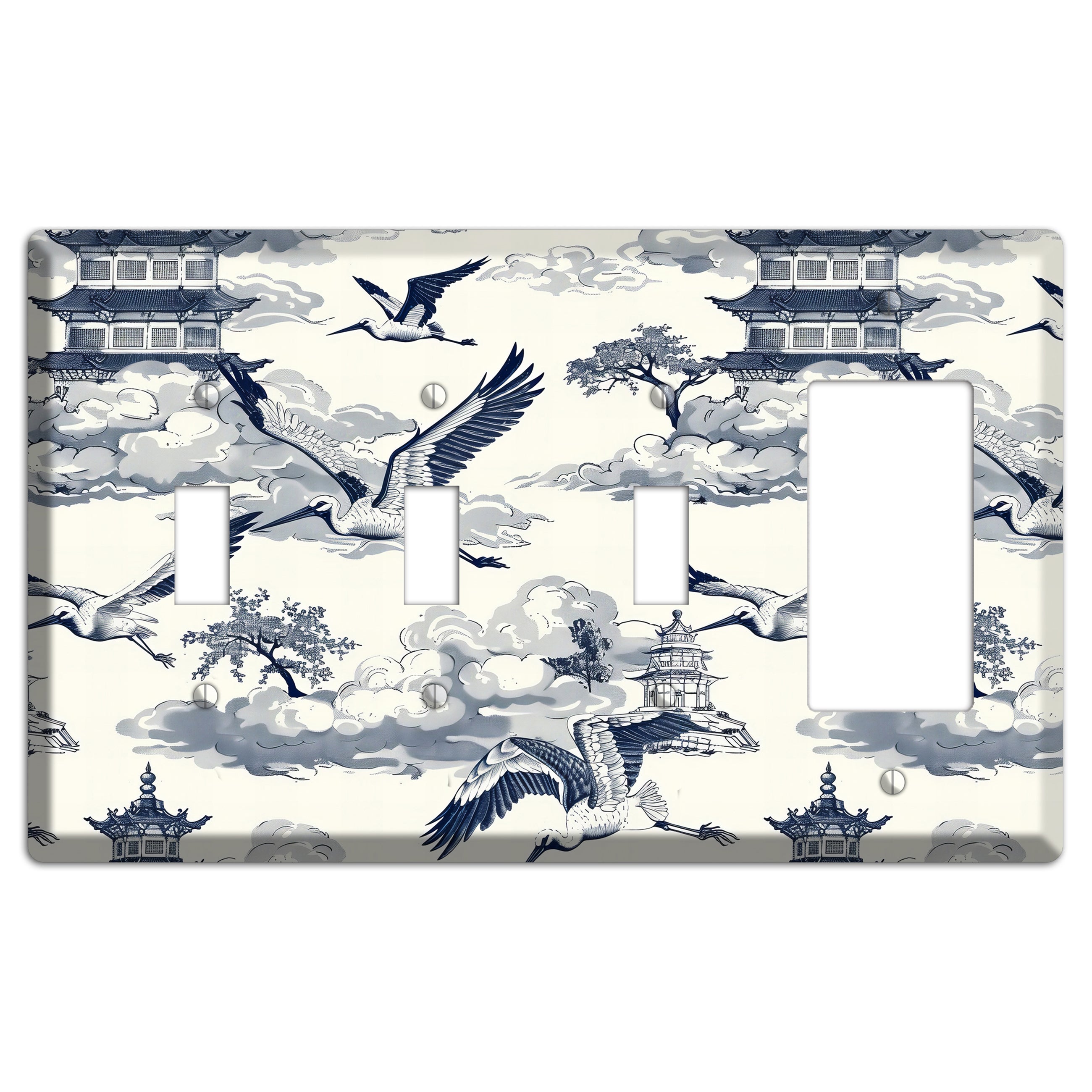 Crane Sky Toile 3 Toggle / Rocker Wallplate