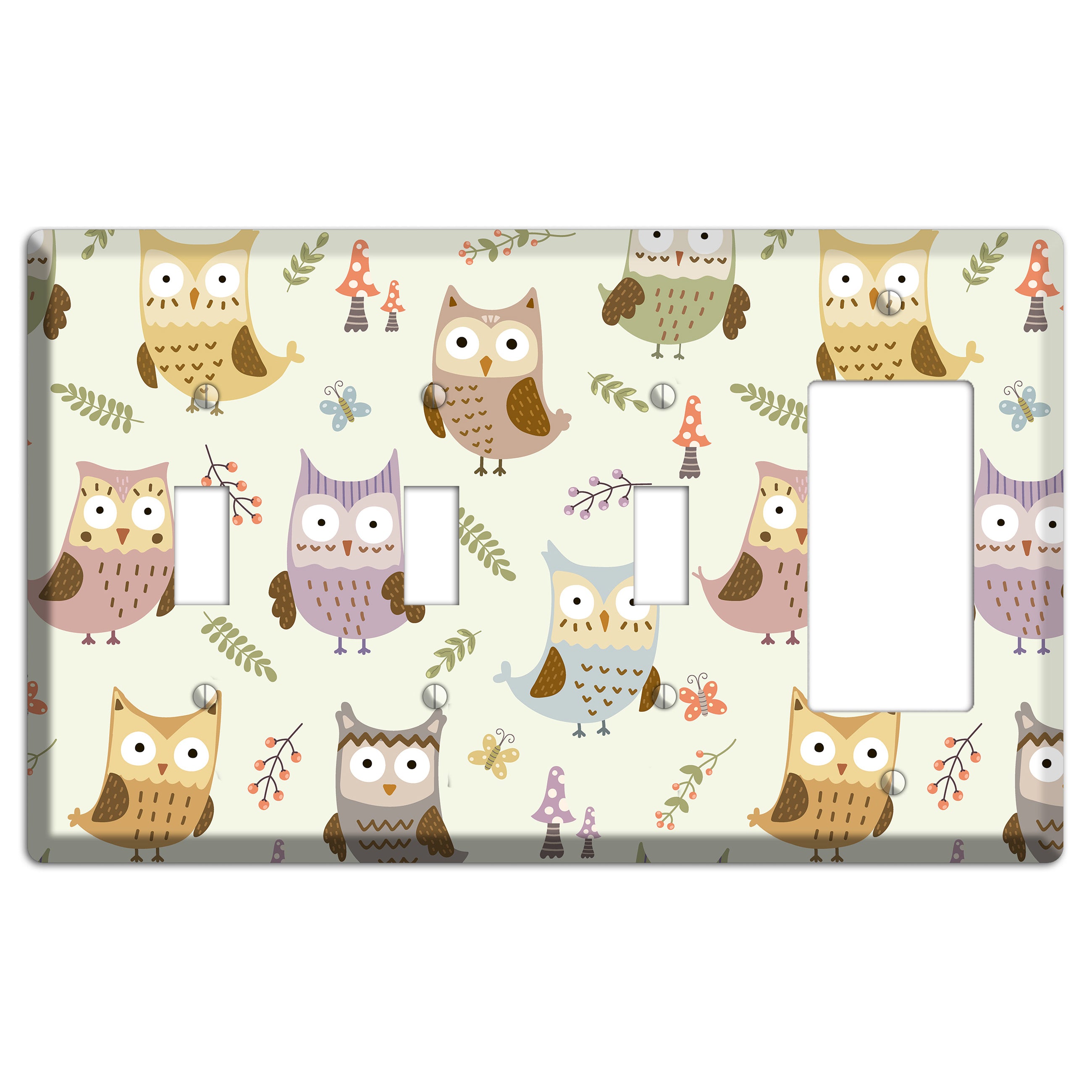 Sleepy Owls (Cream) 3 Toggle / Rocker Wallplate