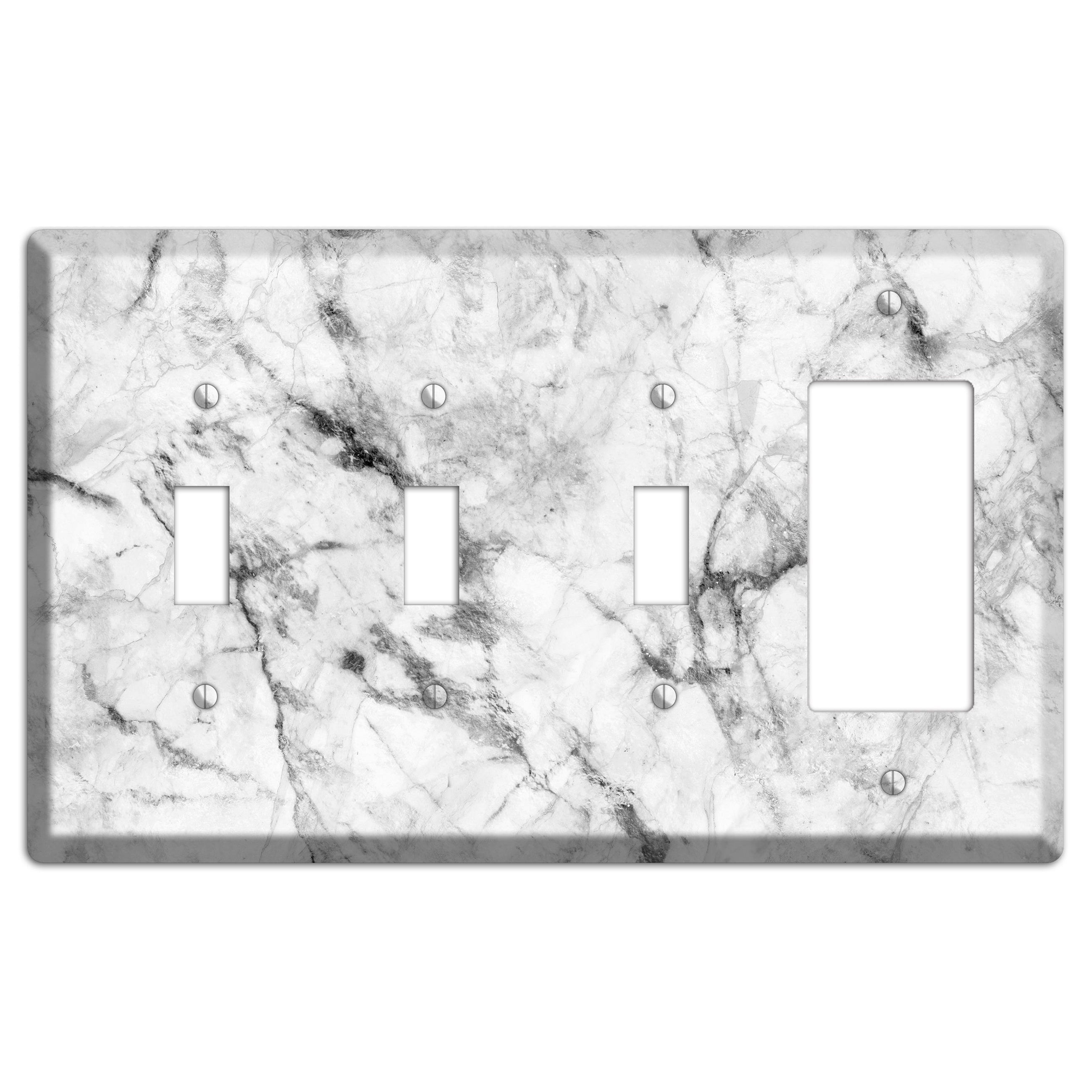 White and Gray Marble 3 Toggle / Rocker Wallplate