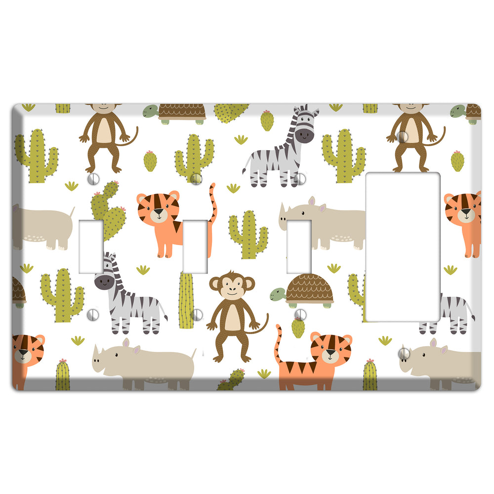 Safari Critters (White) 3 Toggle / Rocker Wallplate