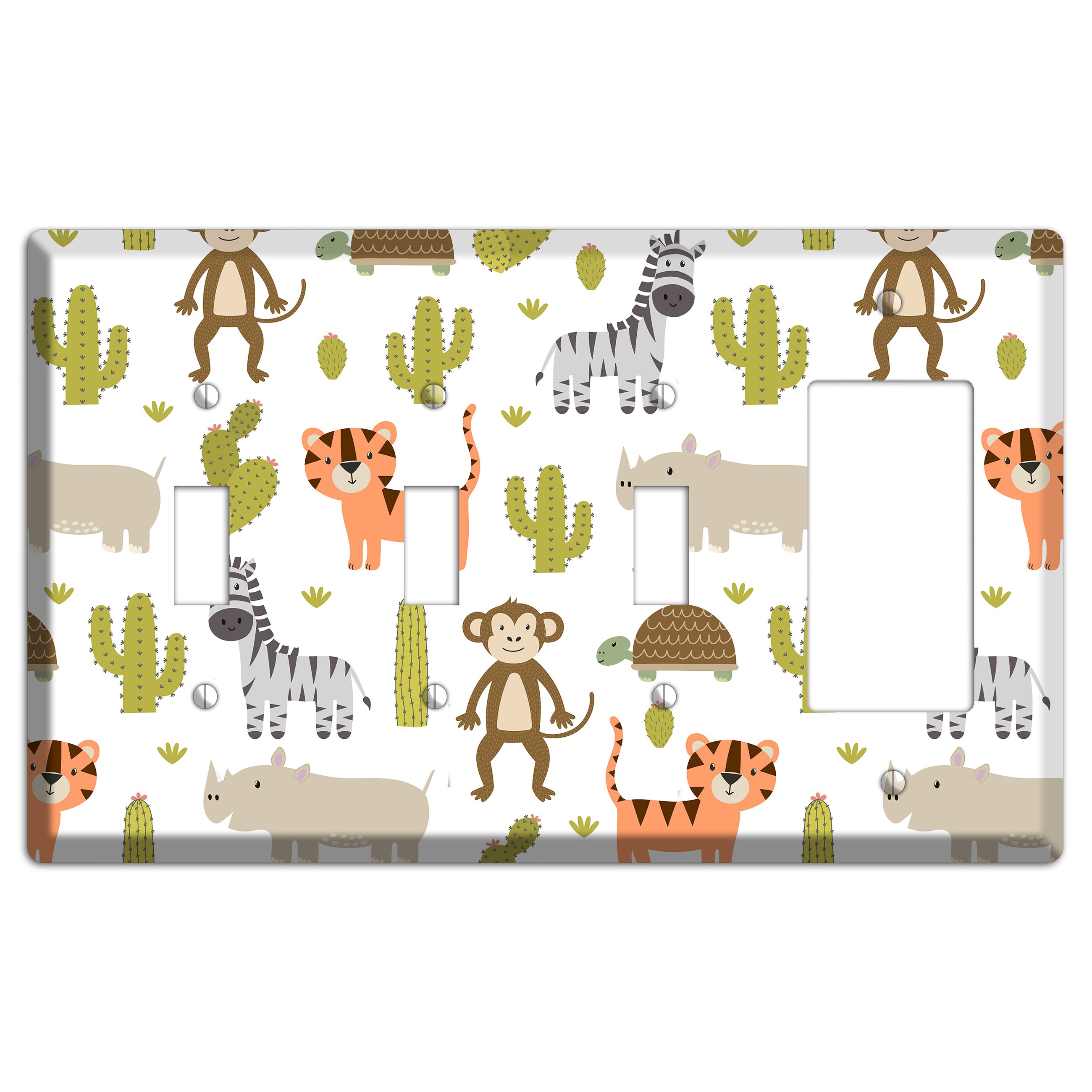 Safari Critters (White) 3 Toggle / Rocker Wallplate