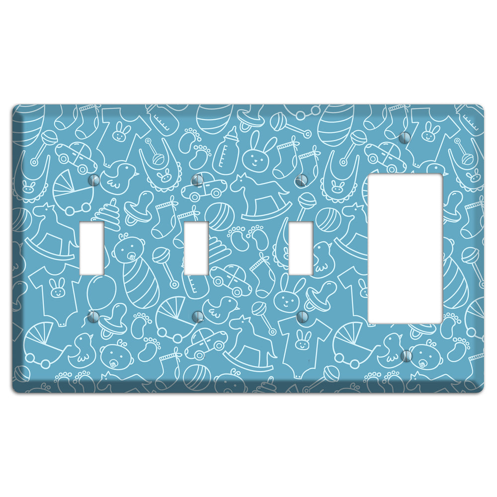 Line Art Baby Blue 3 Toggle / Rocker Wallplate