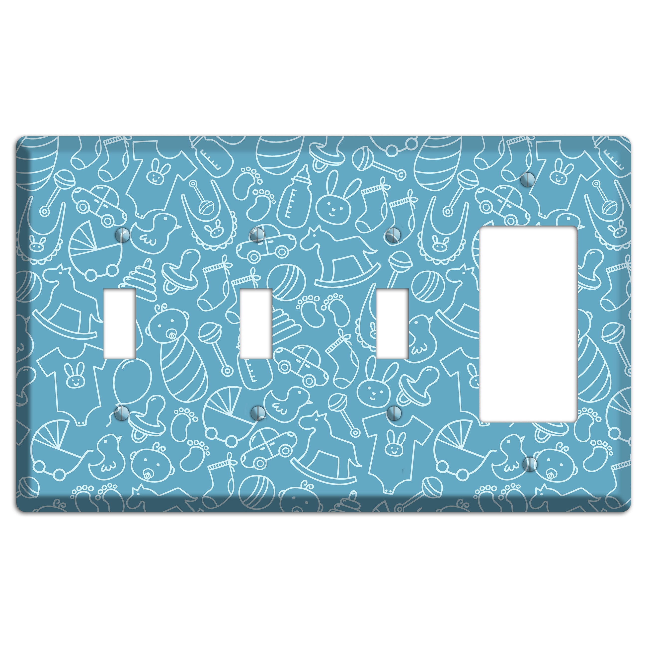 Line Art Baby Blue 3 Toggle / Rocker Wallplate